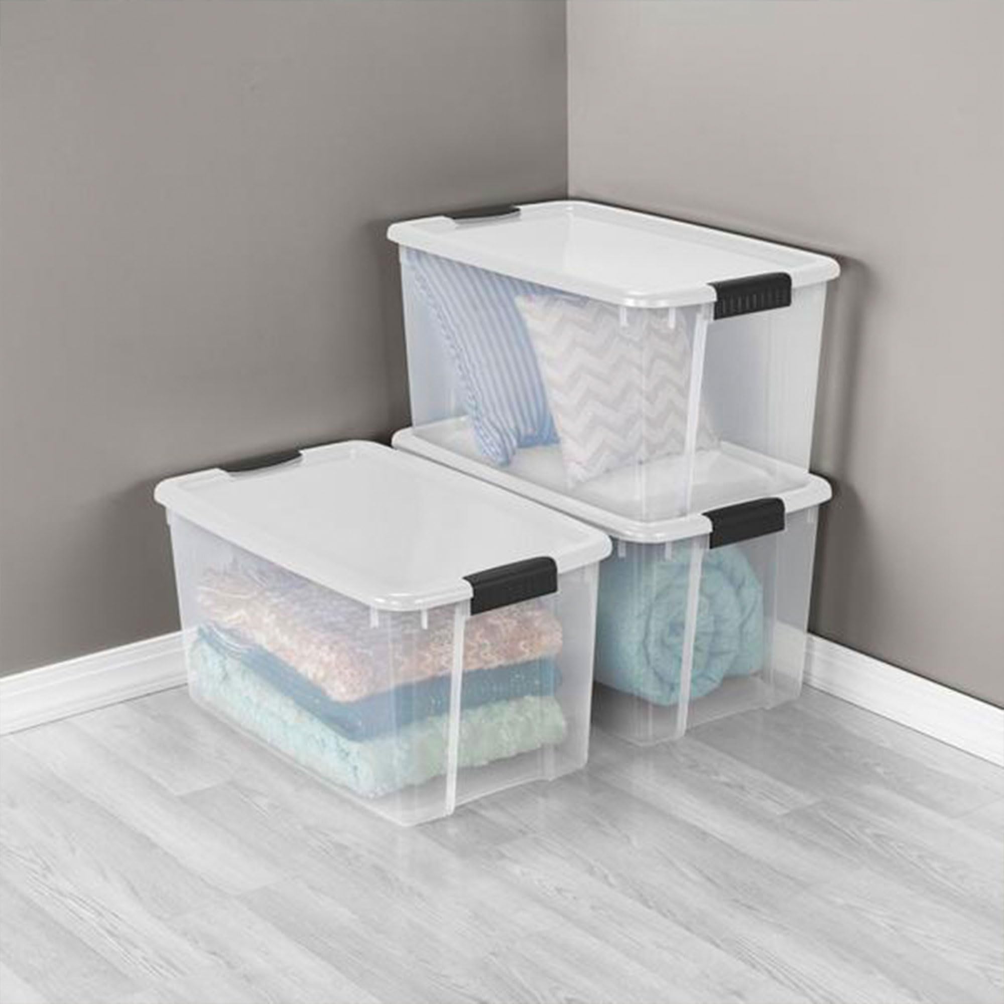 Sterilite 70-Quart & 18-Quart Heavy Duty Stackable Storage Bins with Latching Lids - 4 Large & 6 Small Clear Plastic Totes for Home Organization, Closet, Garage, and Office Storage Solutions
