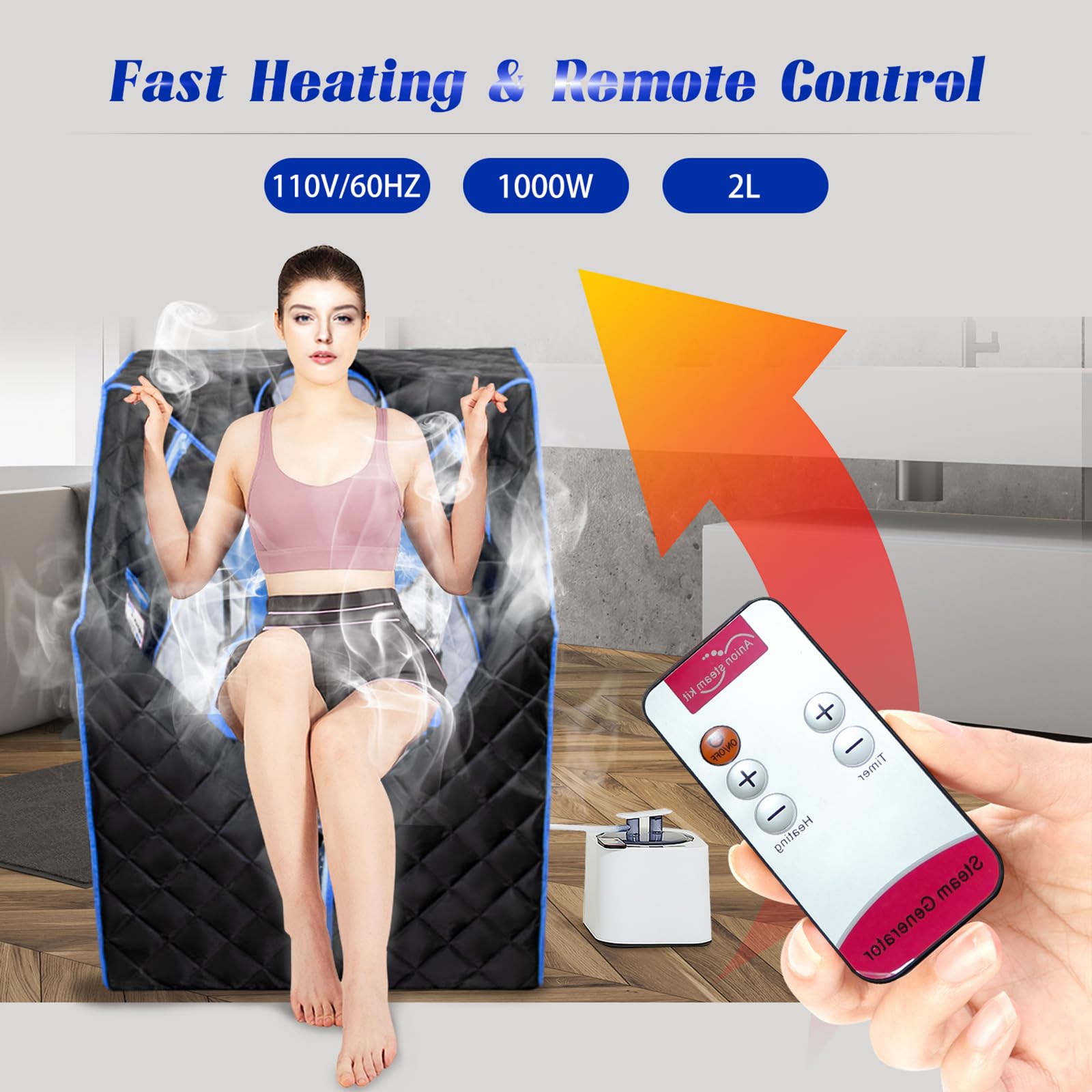 Portable Home Sauna Tent with Remote Control, 2L Steam Pot & Folding Chair - Detox, Stress Relief & Fatigue Recovery | Perfect for Home Spa, Relaxation & Wellness (Black)