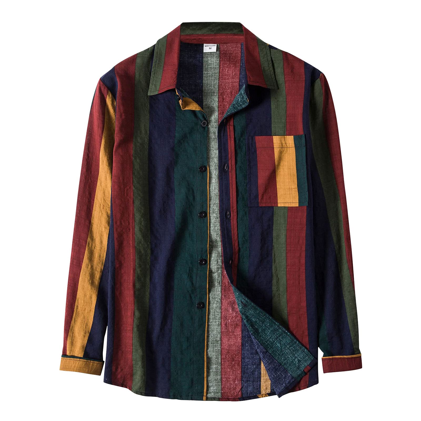 Men's Casual Long Sleeve Button-Down Shirt with Pocket & Stripe Design - Comfortable Office & Weekend Wear