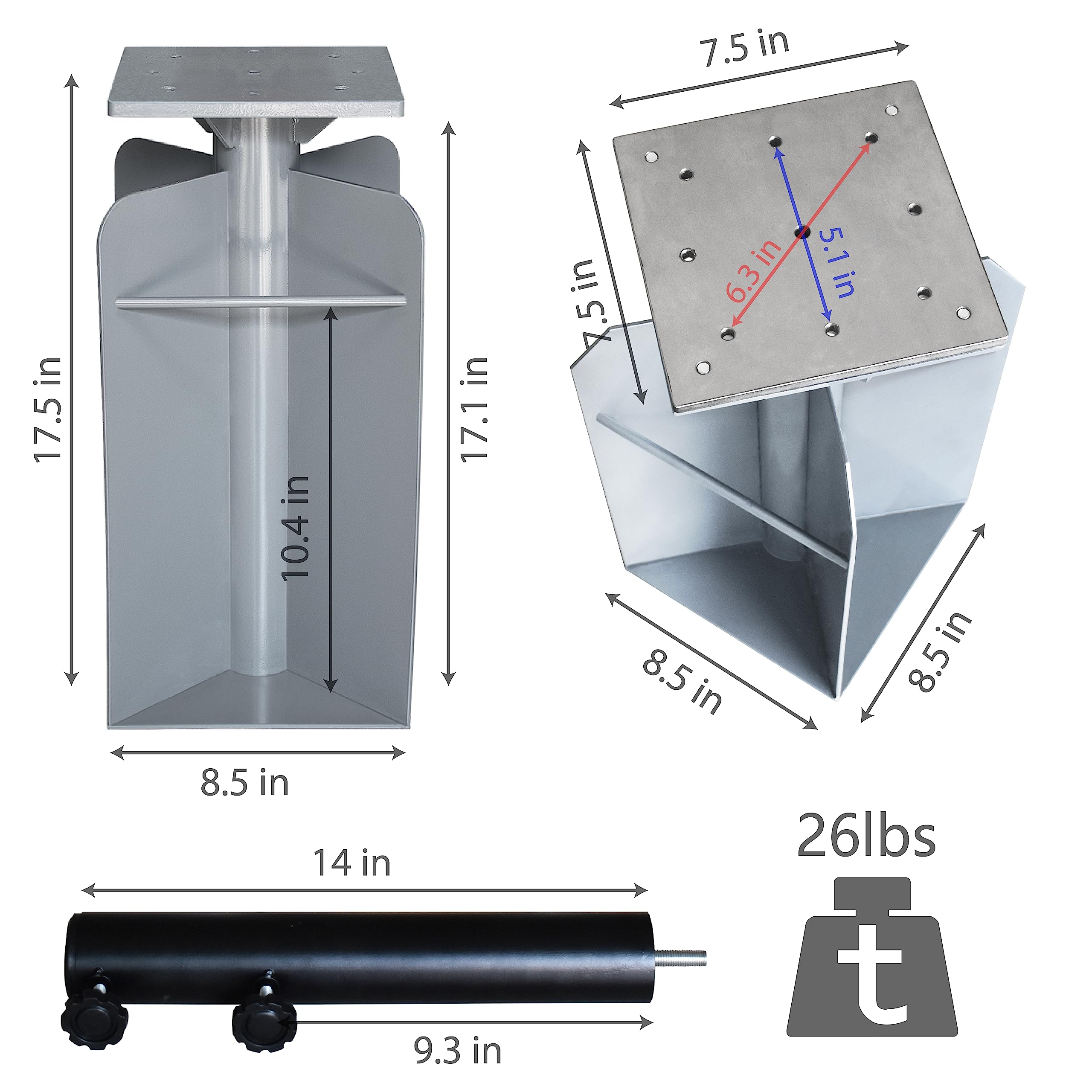 Heavy Duty In-Ground Umbrella Base Stand for Offset Cantilever Patio Umbrella - Silver | EliteShade USA | Perfect for Poolside, Backyard, and Outdoor Dining Areas
