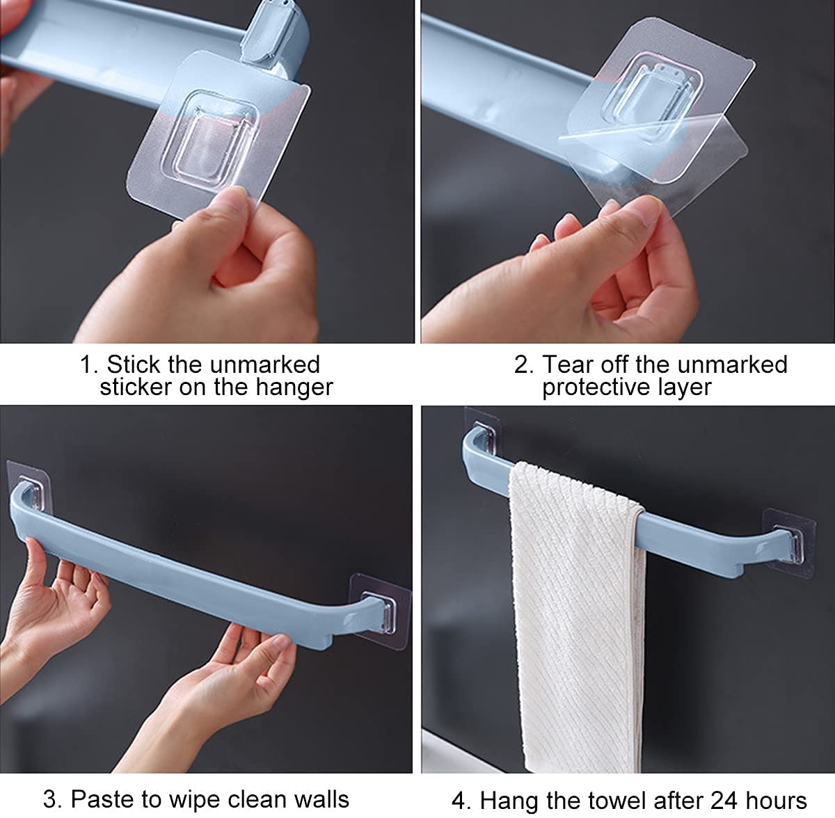 XIBO Self-Adhesive Wall Mounted Towel Rack - Plastic Bathroom Shelf & Hanger Organizer for Kitchen, Bathroom - Multi Color (2 Pack) - Perfect for Small Spaces, Apartments & Dorm Rooms