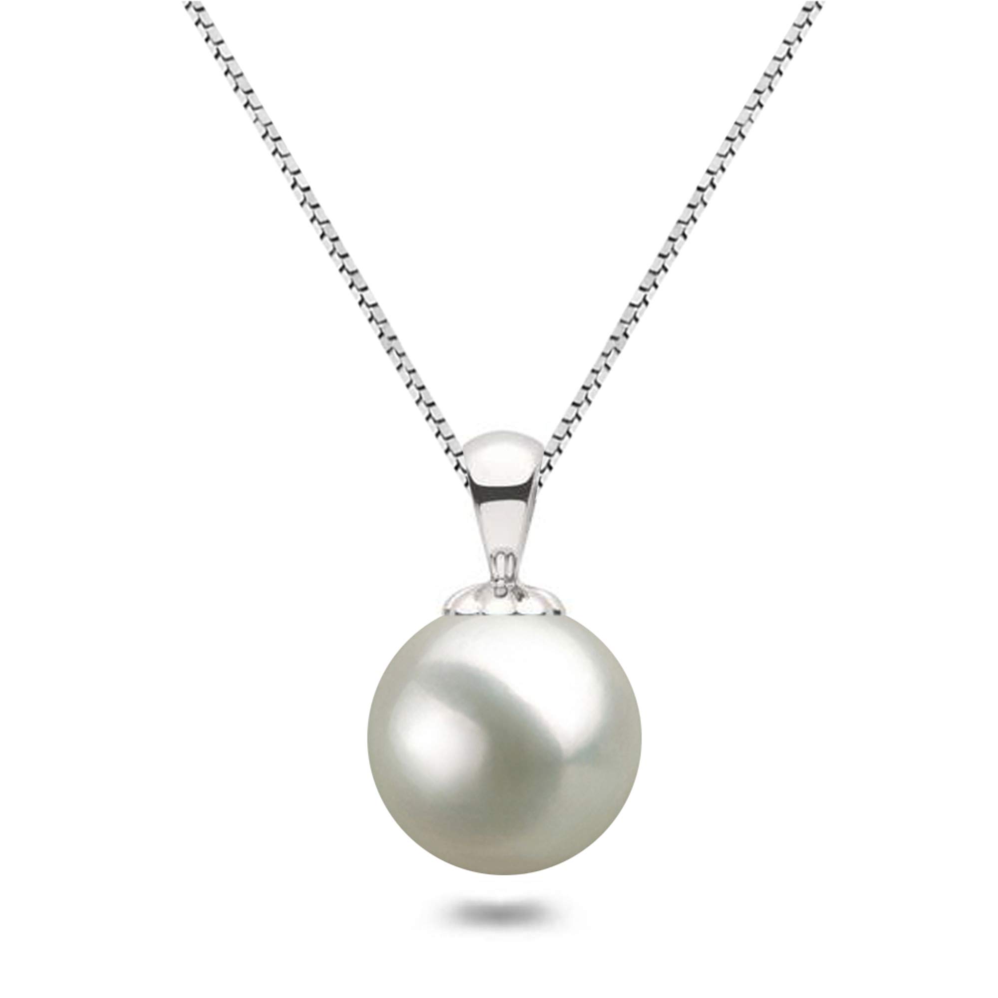 AAAA Grade 6-14mm Japanese Freshwater Cultured Pearl Necklace in White with Sterling Silver Pendant & 16/18 Inch Chain - Elegant Pearl Jewelry for Women, Perfect for Weddings, Parties & Special Occasions - Orien Jewelry