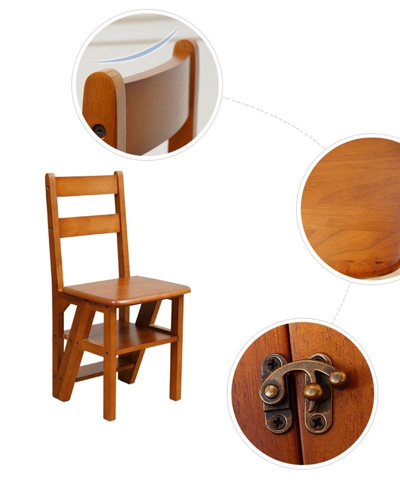 4-Step Foldable Wooden Kitchen Step Stool with Seat - NEVKA Space-Saving Ladder Stool for Home, Bathroom, and Garage - Non-Slip, Sturdy, and Multi-Purpose Utility Stool (Color: A) - Perfect for Reaching High Shelves, Organizing, and Cleaning