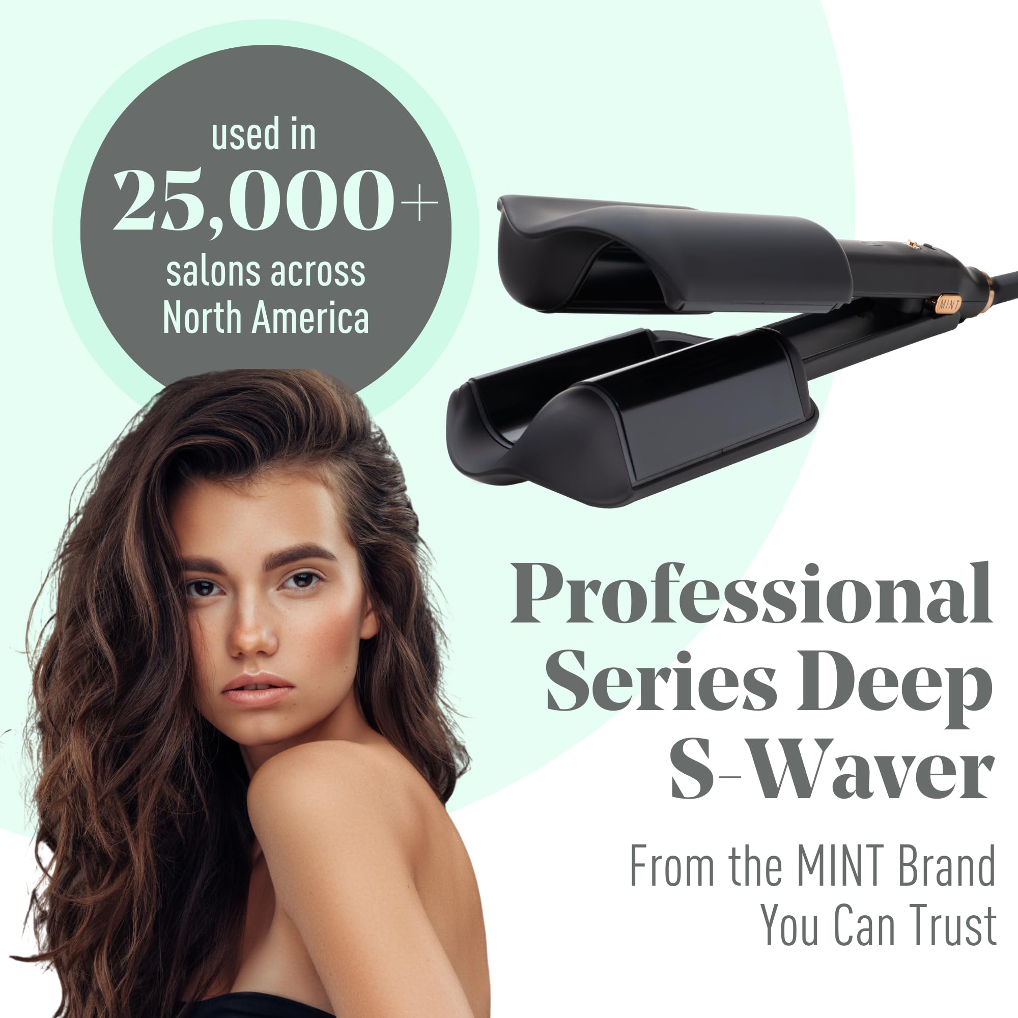 MINT Double Barrel Mermaid Hair Waver for Long Hair - Ionic Deep Waver Tool Creates Voluminous Beach Waves | Adjustable Temperature Wave Crimper & Styling Iron | Perfect for Salon-Quality Waves, Wedding Hairstyles & Everyday Beachy Looks