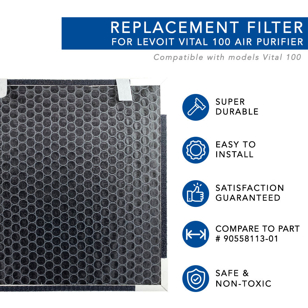 2 Pack LEVOIT Vital 100 Air Purifier Replacement Filters - HEPA & Activated Carbon for Clean Air - Perfect for Home, Office & Bedroom Use