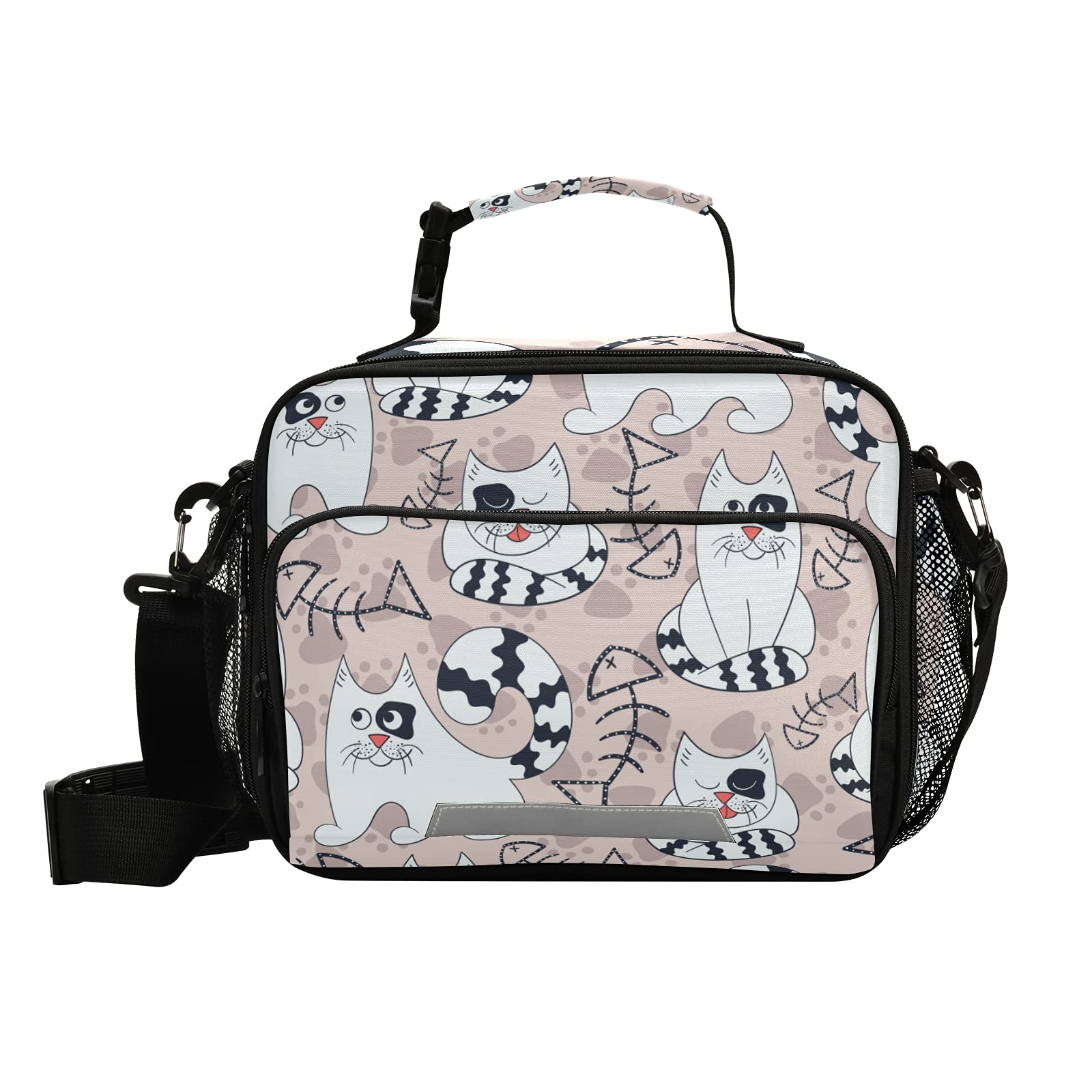 Insulated Lunch Bag for Women & Men - Cute Cat & Fish Bones Design, Leak-Proof Cooler Bag for School, Work, Picnic & Travel - Includes Shoulder Strap | Perfect for Students, Teens & Office Professionals