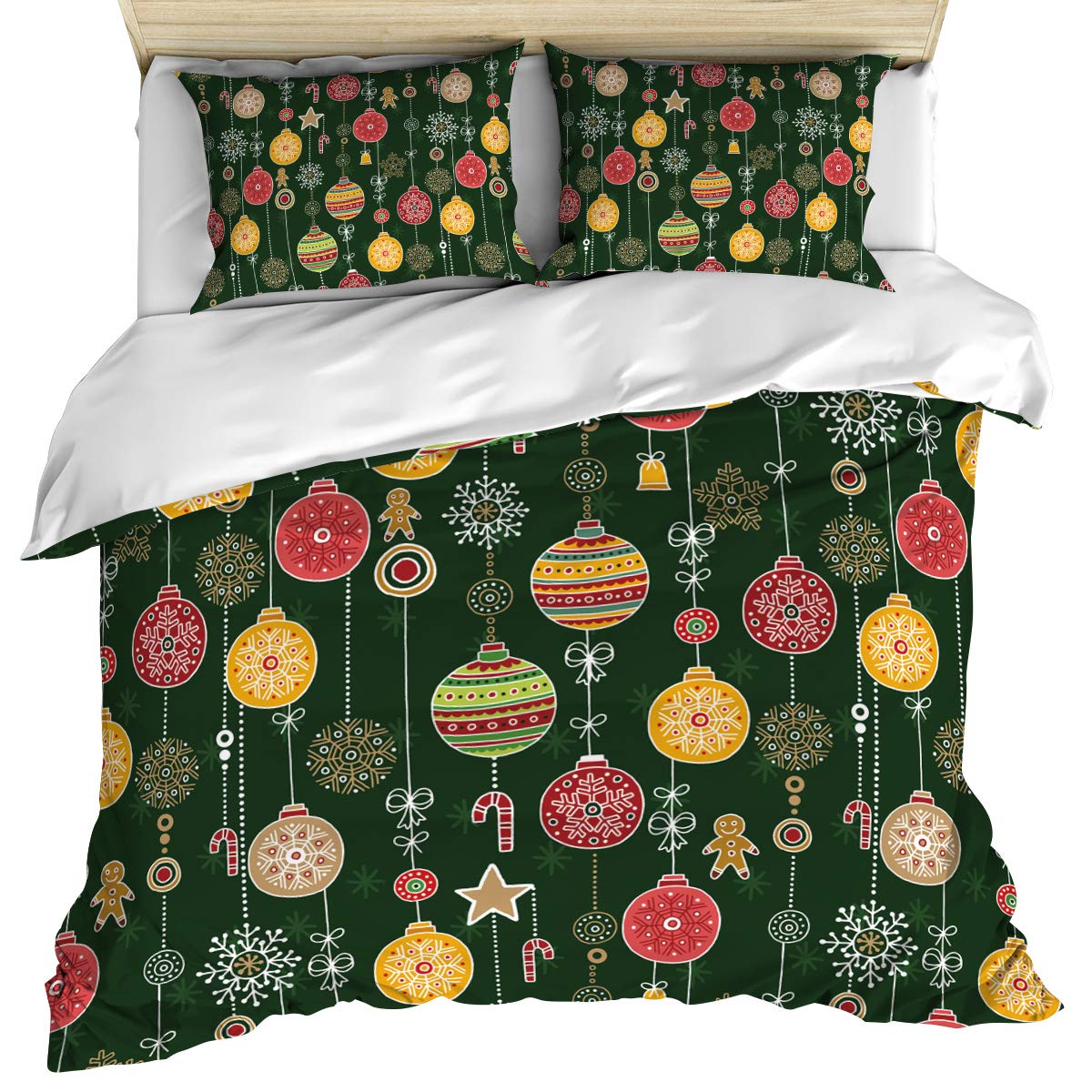 3-Piece Christmas Cartoon Duvet Cover Set - Xmas Ball & Gingerbread Man Design, Reversible Microfiber Bedding for All Seasons | Perfect for Holiday Decor, Guest Rooms & Cozy Winter Nights
