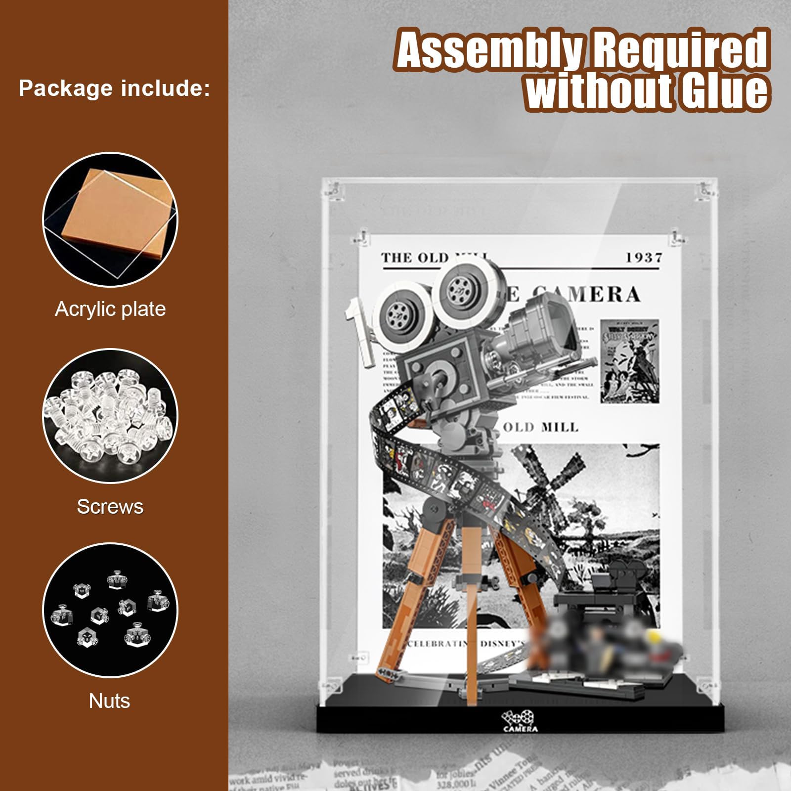 Clear Acrylic Display Case for LEGO Disney Walt Disney Tribute Camera 43230 Building Set - Dustproof Protection Box with Base & HD Painted Background (Model Not Included) | Perfect for Collectors, Home Decor, and Gift Display