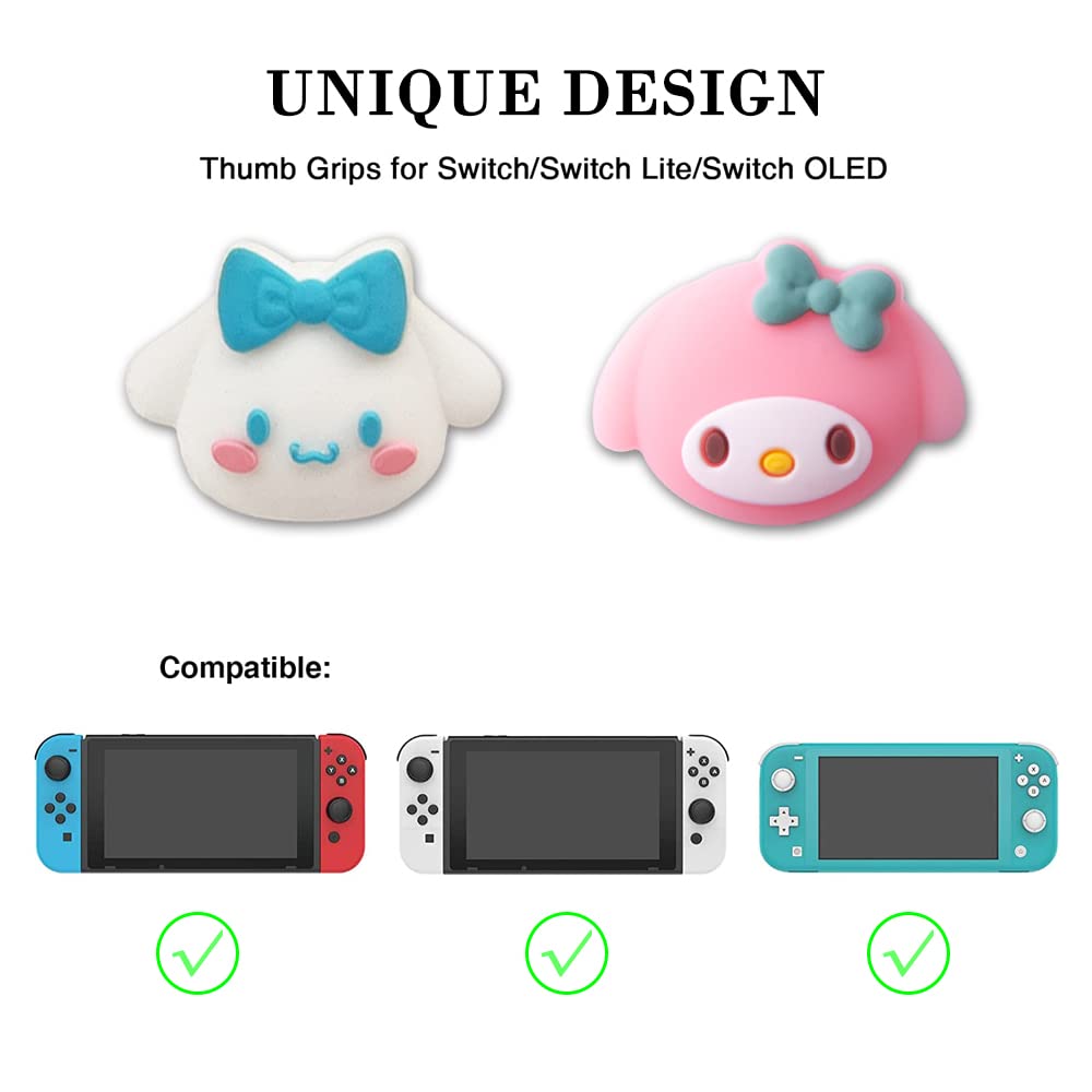 Cute Bunny Joystick Caps for Nintendo Switch Lite/OLED - 4 PCS Thumb Grips Cover for Joycon Controller Accessories - Soft Anti-Slip Analog Stick Buttons - Perfect for Gaming Comfort & Style Enhancement - Great Gift for Gamers