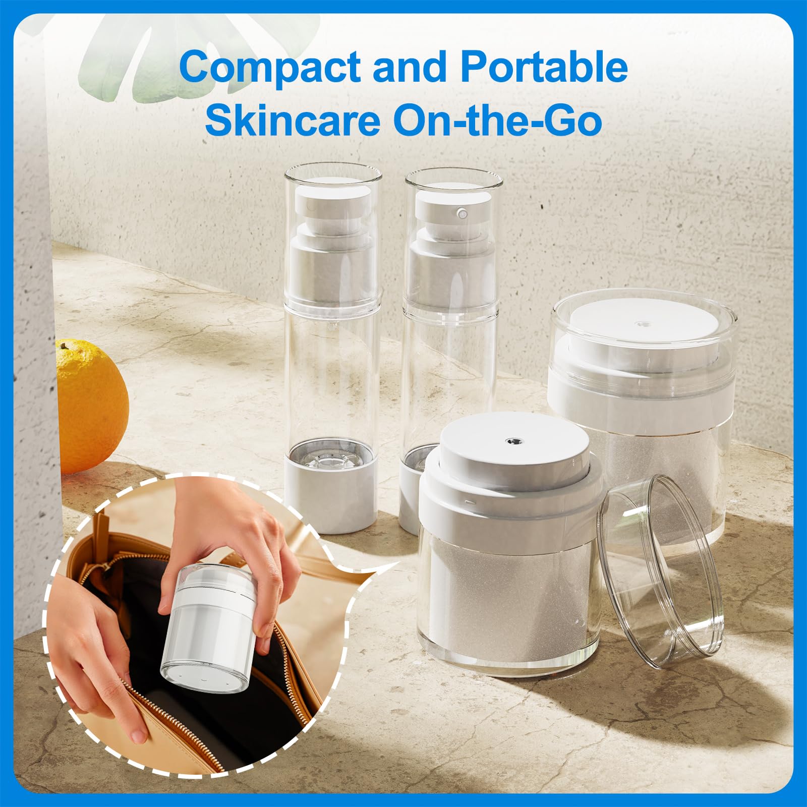 4 Pack 1.7 oz Airless Pump Bottles - Leak-Proof Travel Skincare Containers for Moisturizer, Cream & Lotion | Portable Cosmetic Dispenser for Toiletries | Perfect for Travel, Gym & Daily Skincare Routine