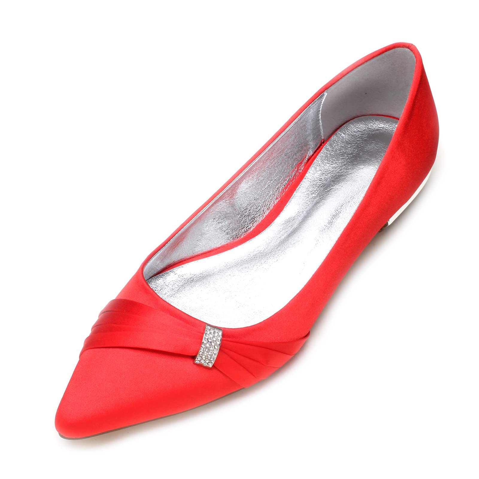 Elegant White Pointed Toe Wedding Shoes for Women - Comfortable Bridal Flats for Bride & Bridesmaids - Evening Party Shoes (Red, Size 9) | Perfect for Weddings, Proms & Formal Events