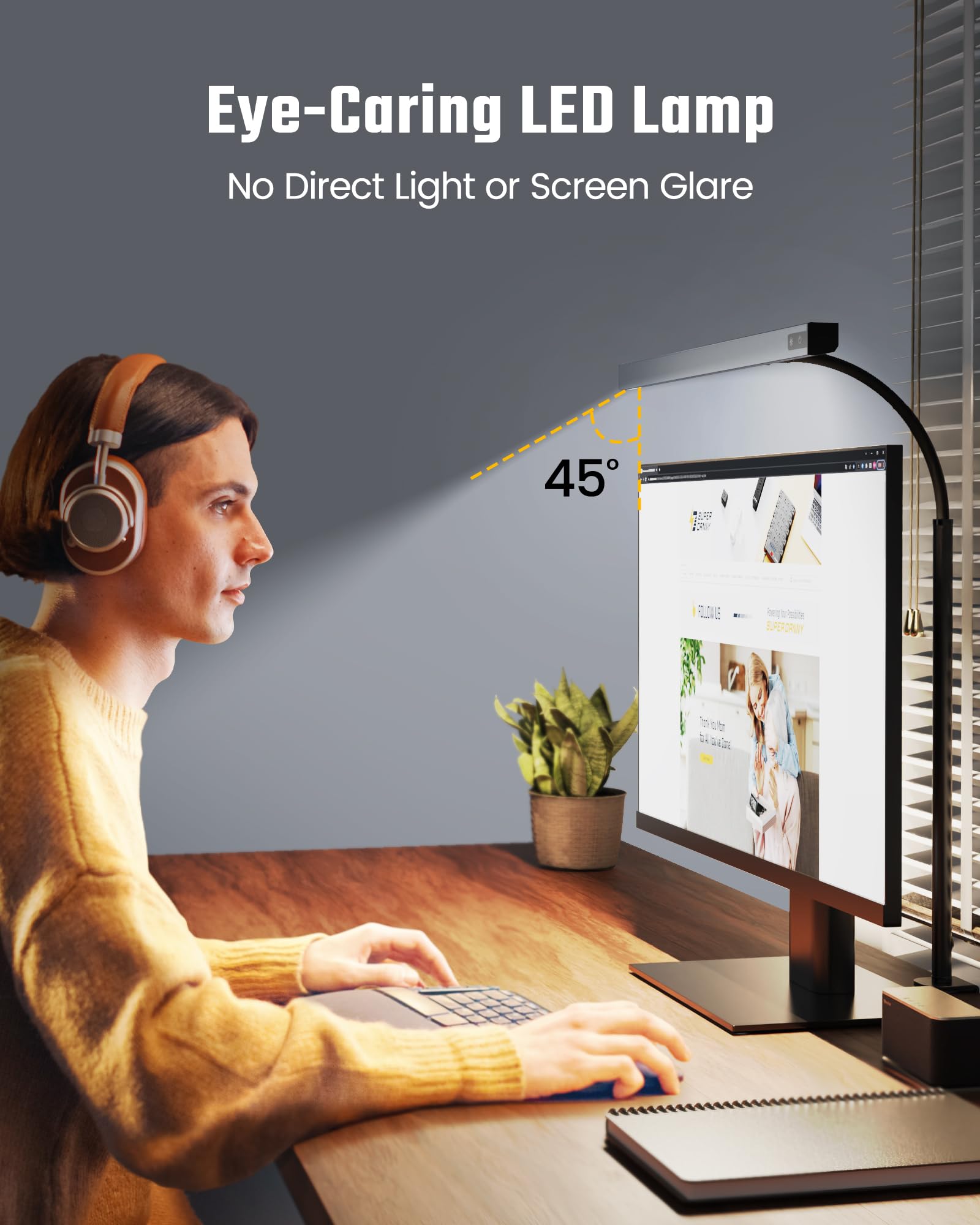 SUPERDANNY 12W LED Desk Lamp with Adjustable Gooseneck - Touch Control Dimmable Eye-Caring Light for Office & Home Study, Architect Clamp Lamp with USB Adapter (Grey) - Perfect for Reading, Working & Night Stand Use