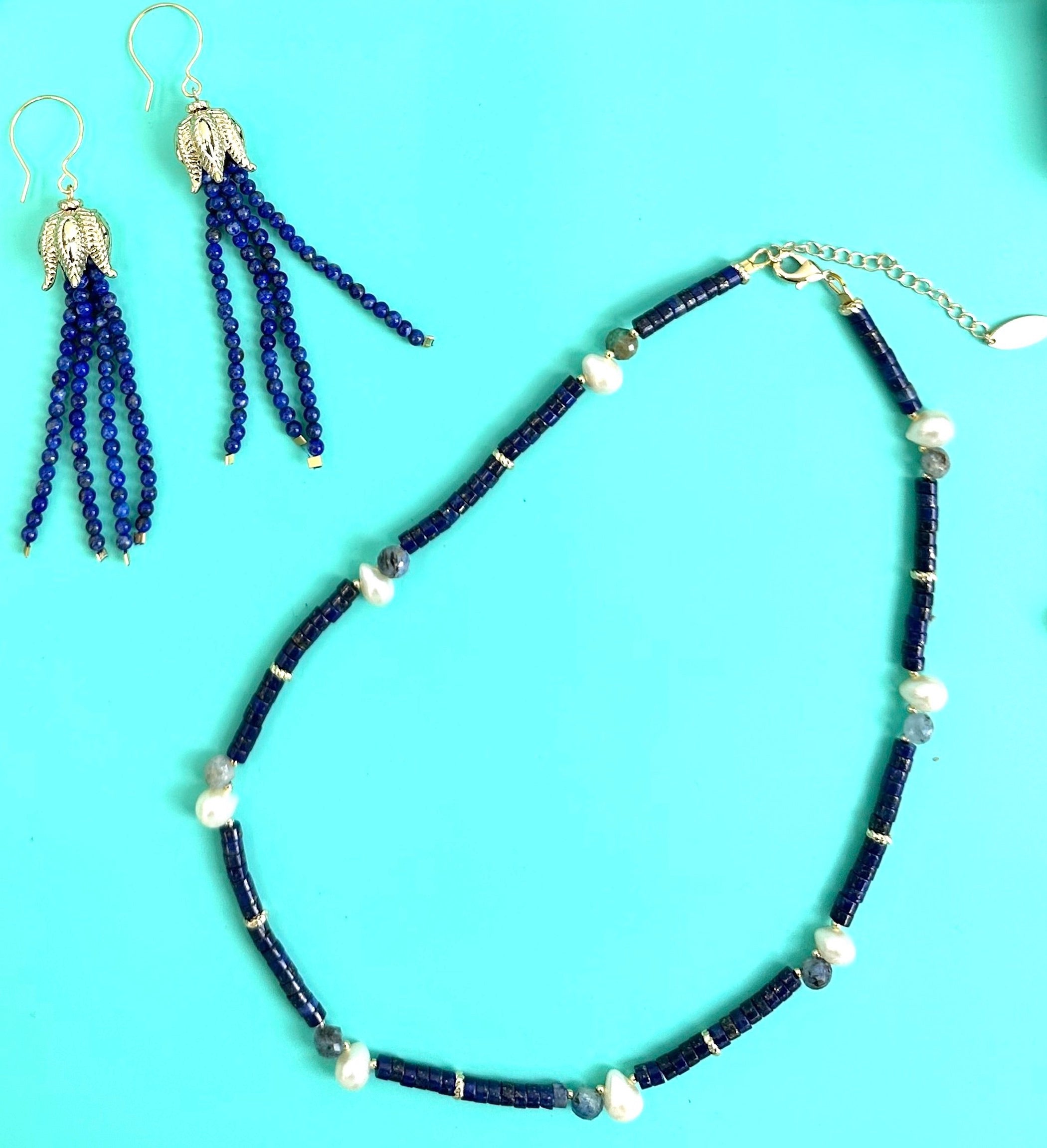 Elegant Lapis Lazuli Teardrop Pearl Necklace JN030 - Perfect for Weddings, Parties & Special Occasions