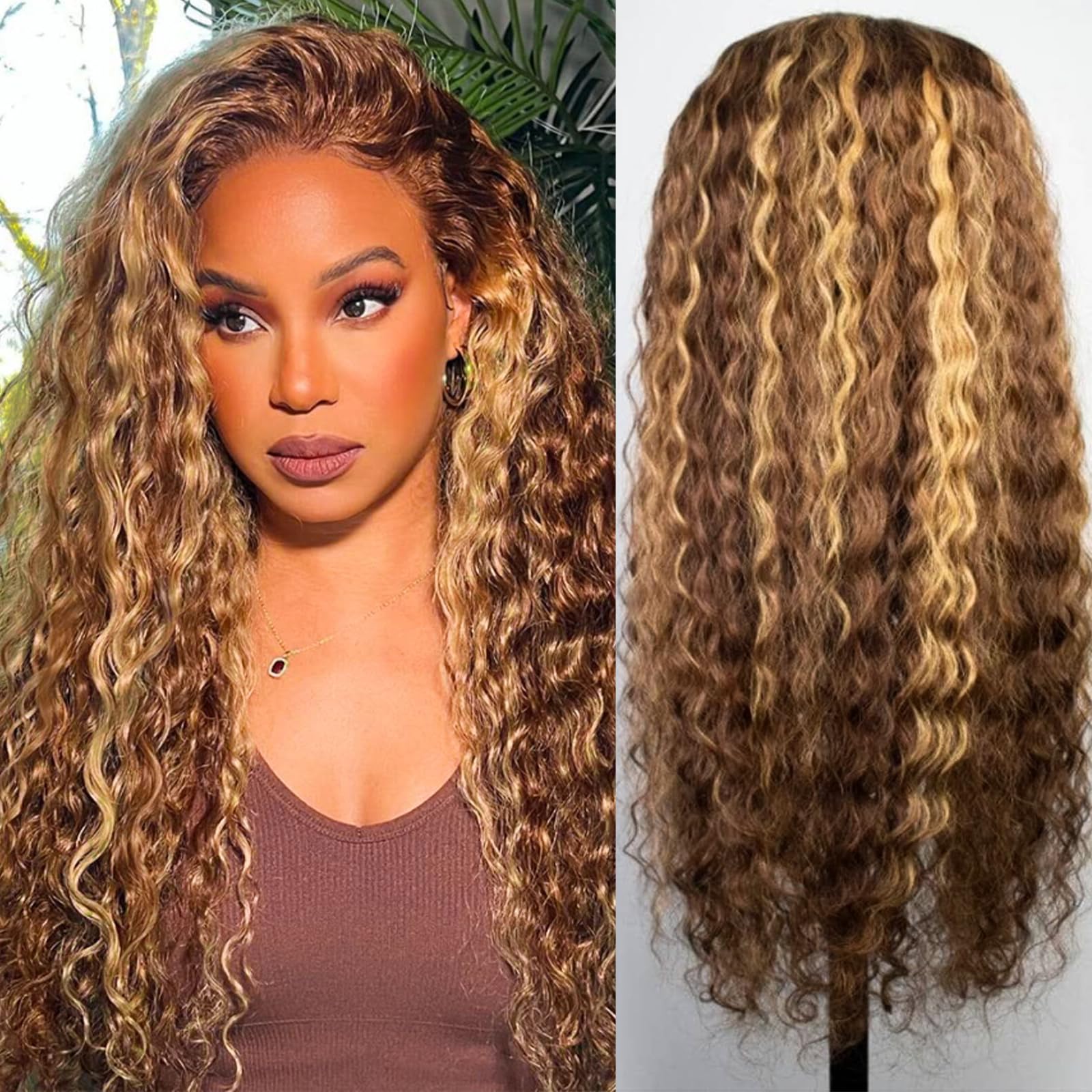 Chesma 28inch Ombre Lace Front Human Hair Wig - 13x4 HD Honey Blonde 4/27 Deep Wave Lace Frontal Wigs, Glueless Pre-Plucked with Baby Hair 180 Density - Perfect for Daily Wear, Cosplay & Special Occasions