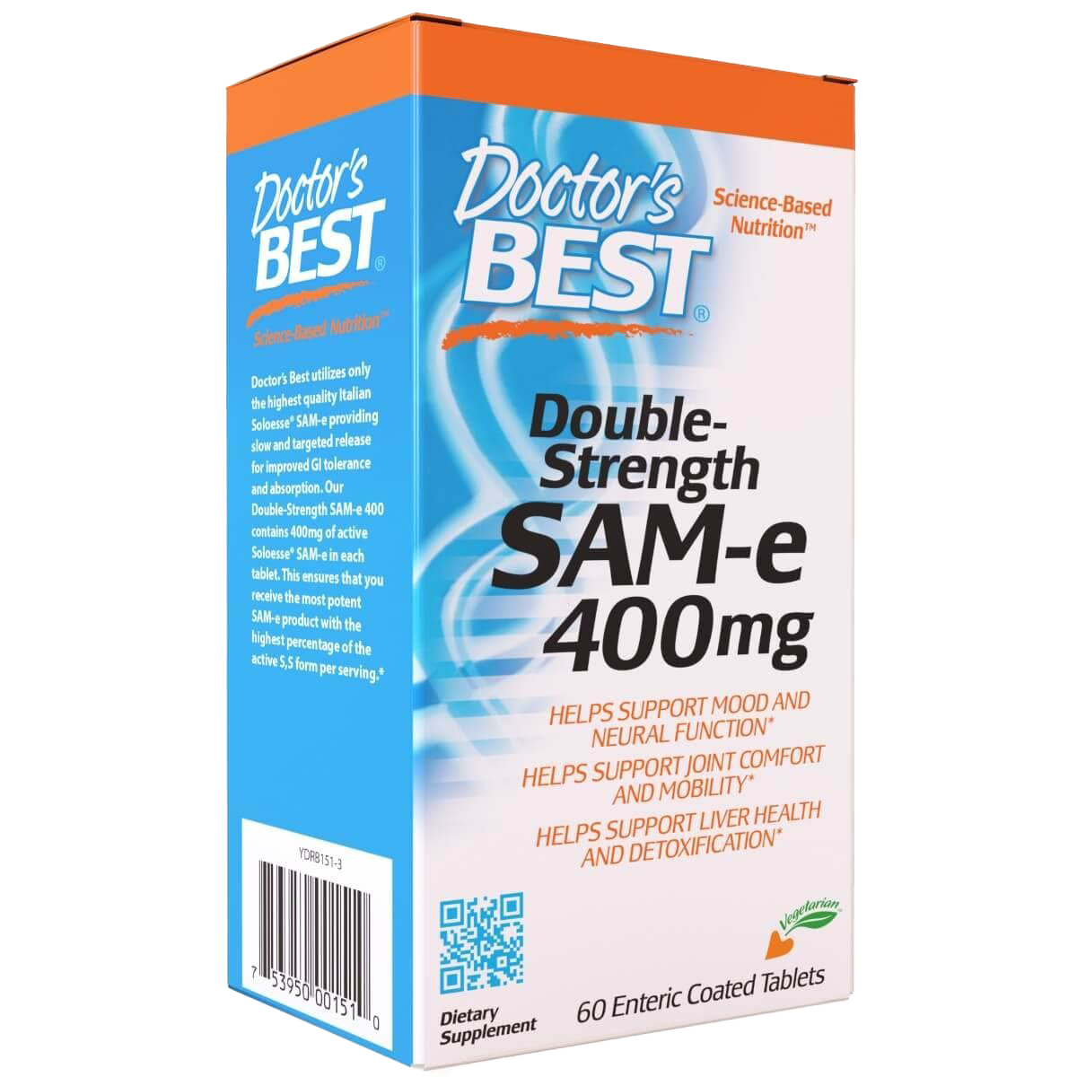 Doctor's Best SAMe 400mg - 60 Enteric Coated Tablets for Joint Support, Liver Health & Mood Enhancement | Supports Mobility, Detox & Emotional Well-Being
