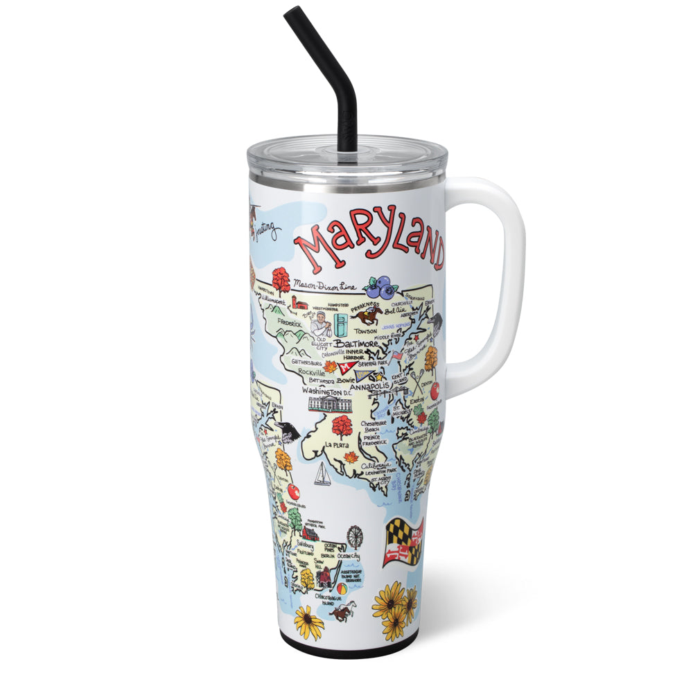 40oz Maryland Mega Mug - Large Insulated Tumbler with Lid & Straw - Perfect for Coffee, Tea & Cold Drinks at Home, Office or Travel
