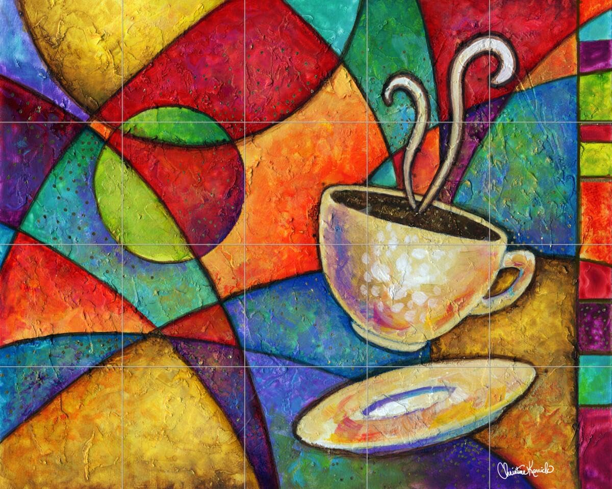 Ceramic Backsplash Tile Mural - Midnight Coffee Design by Christine Kerrick for Kitchen & Bathroom - Perfect for Coffee Shops, Home Renovations & Modern Interiors