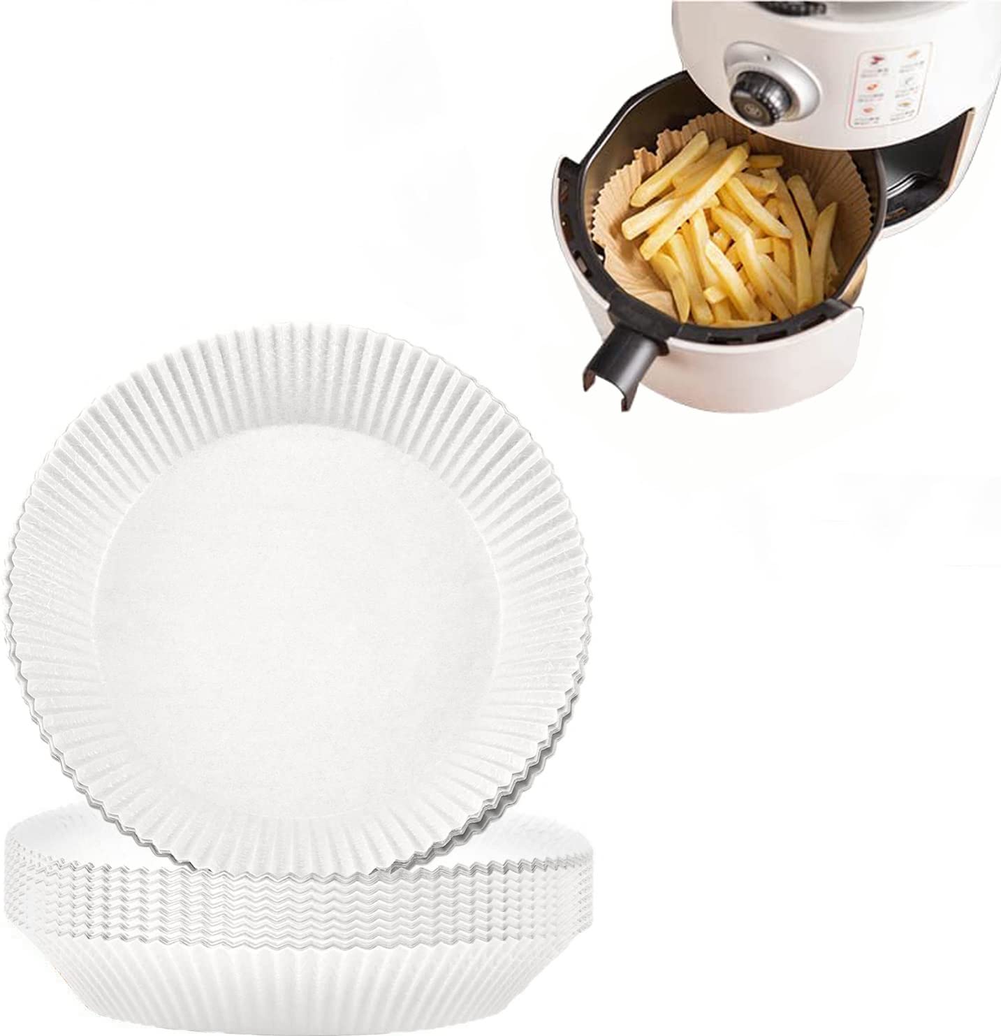 100 Pcs 6.3 Inch Round Disposable Air Fryer Liners - White Parchment Paper for 2-5 Qt Air Fryer Baskets | Non-Stick, Easy Clean Accessories | Perfect for Chicken Wings, French Fries & Healthy Cooking