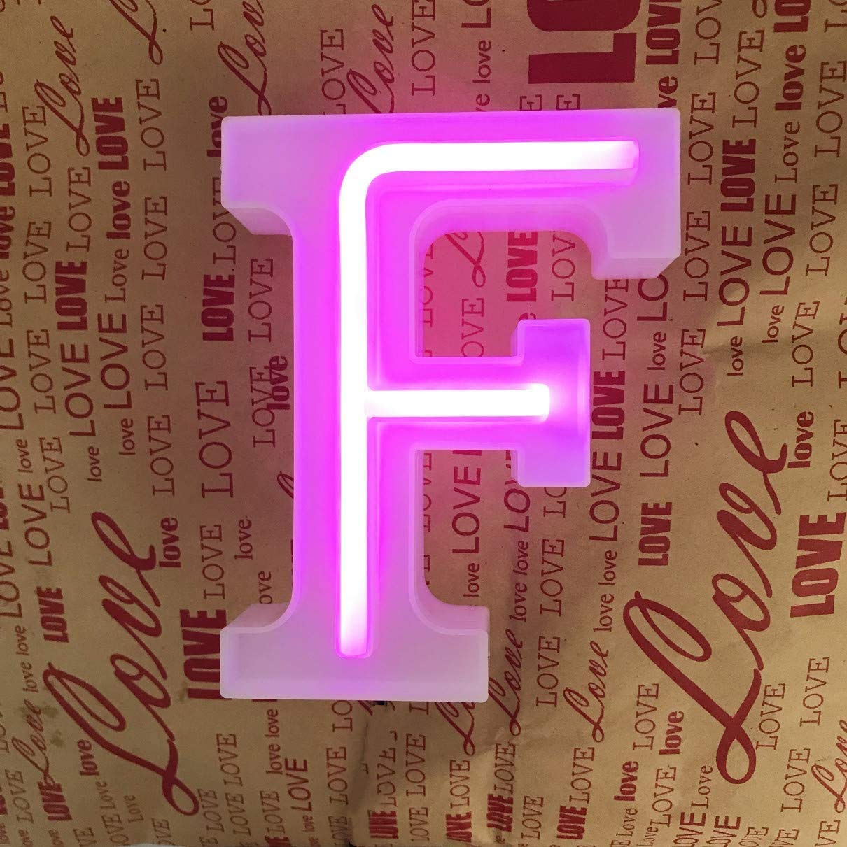 LED Neon Letter Lights - Pink Battery/USB Powered Light Up Marquee Signs for Home Decor, Parties & Weddings (Letter F)