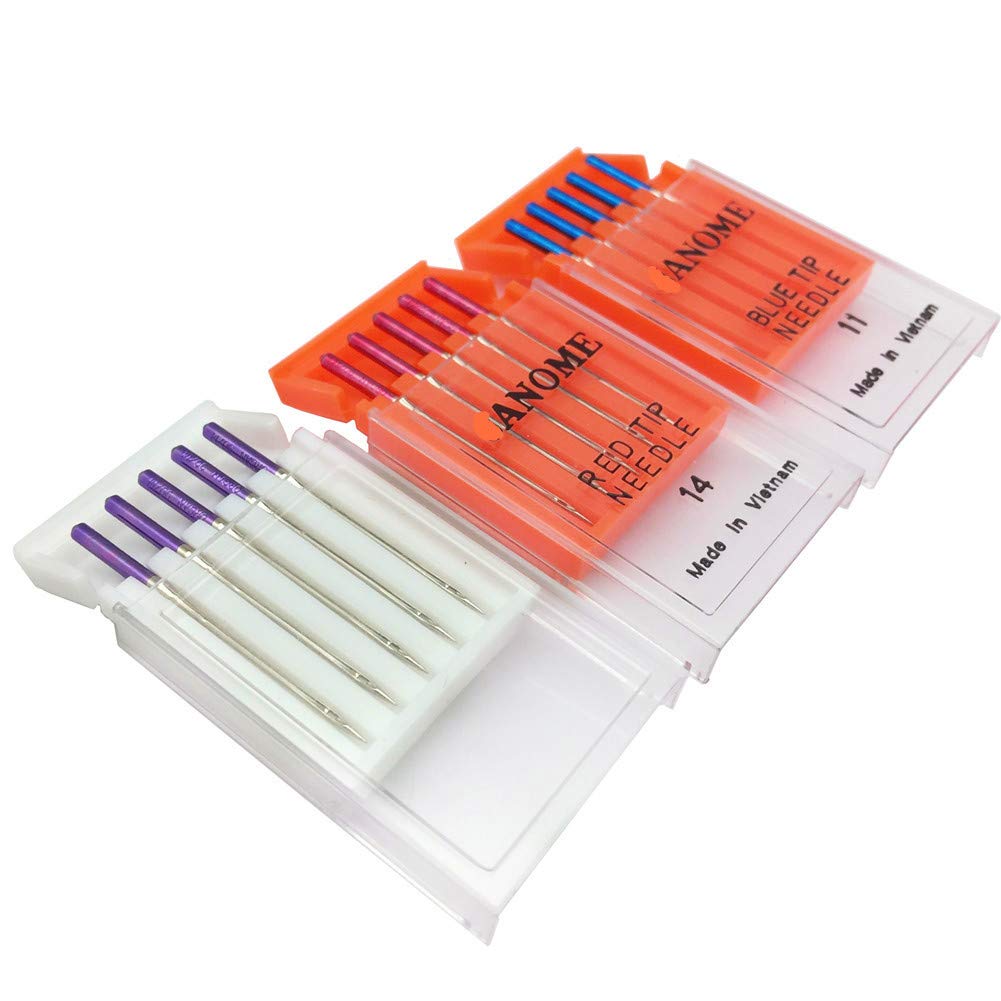 YEQIN Sewing Machine Needles Set - Size 11 Blue Tip, Size 14 Purple & Red Tip Needles Compatible with Janome Sewing Machines | Perfect for Quilting, Dressmaking & Home DIY Projects