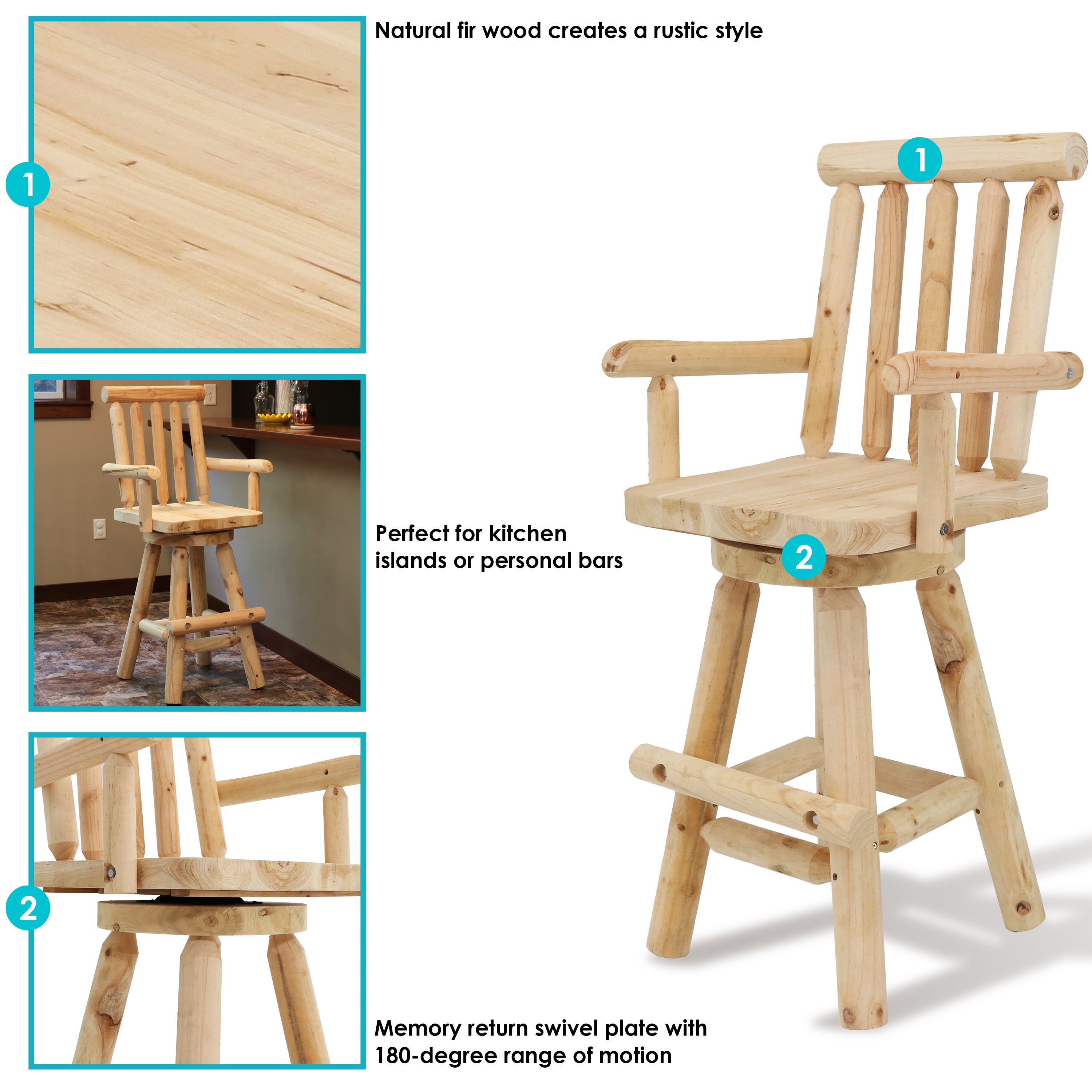 Rustic Outdoor Bar Stool - Log Cabin Style Bar Height Stool 42