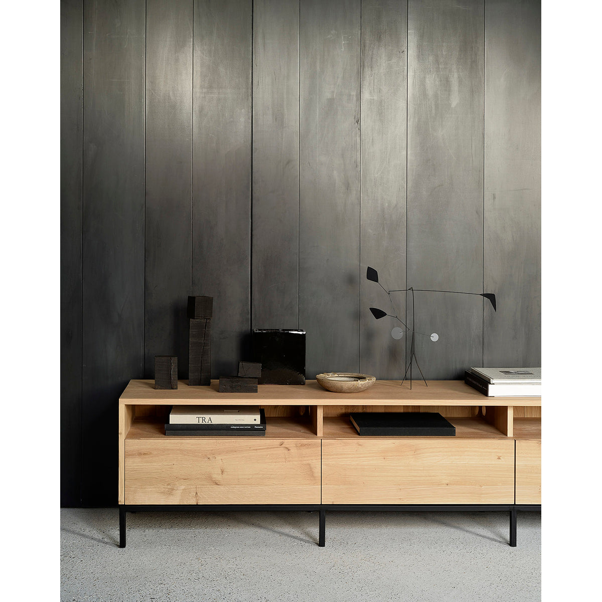 Modern 3 Door TV Stand with Storage - Ligna Solid Wood Entertainment Center for Living Room, Bedroom & Home Theater