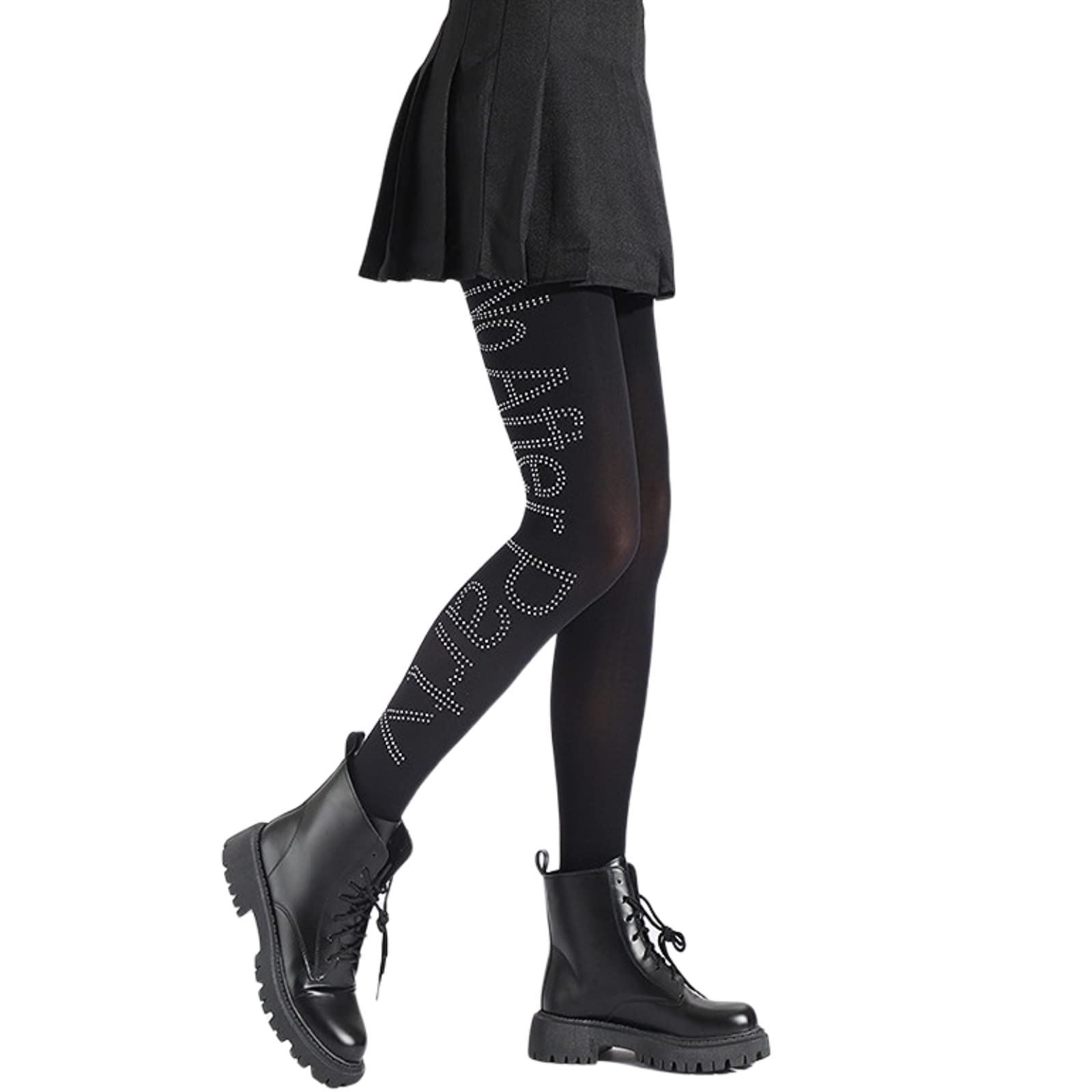 Women's Rhinestone Pattern Tights - 4 Pairs Black Semi-Opaque High Waist Pantyhose for Party & Office