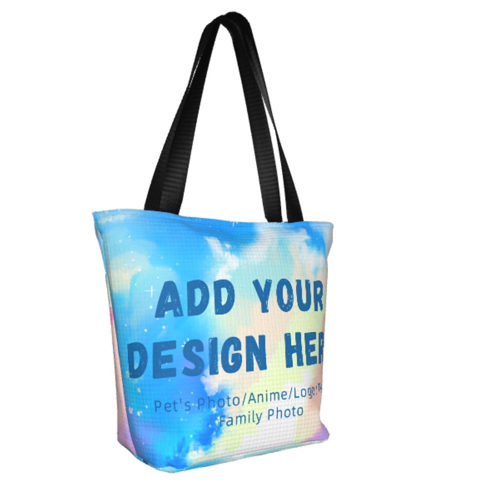 Custom Zipper Tote Bag - Personalized Reusable Shopping Bag with Photo/Text Printing - Durable Shoulder Handbag for Women - Perfect for Beach, Wedding, Travel & Work Commute