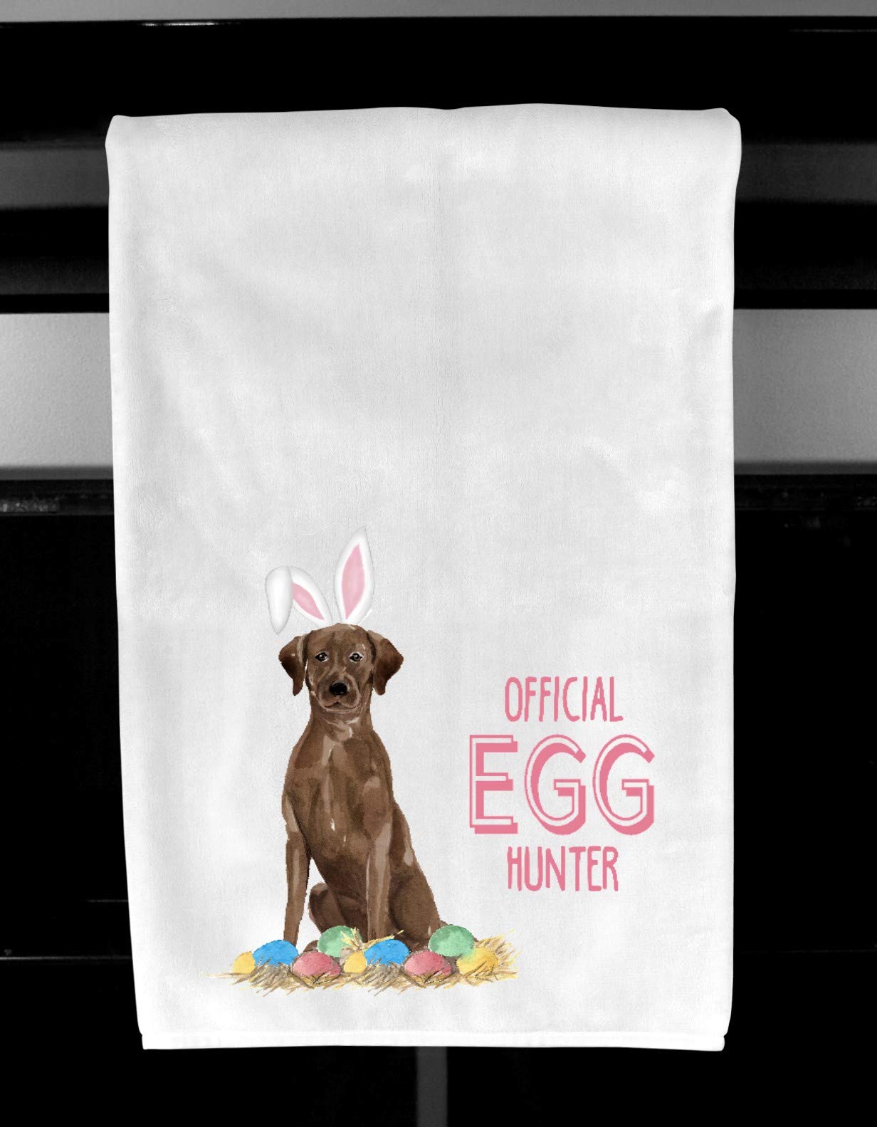 Chocolate Labrador Retriever Easter Egg Hunting Kitchen Towel - 15x25 Inch Waffle Weave Dish Towel for Holiday Decor, Gift Giving & Spring Kitchen Decorations