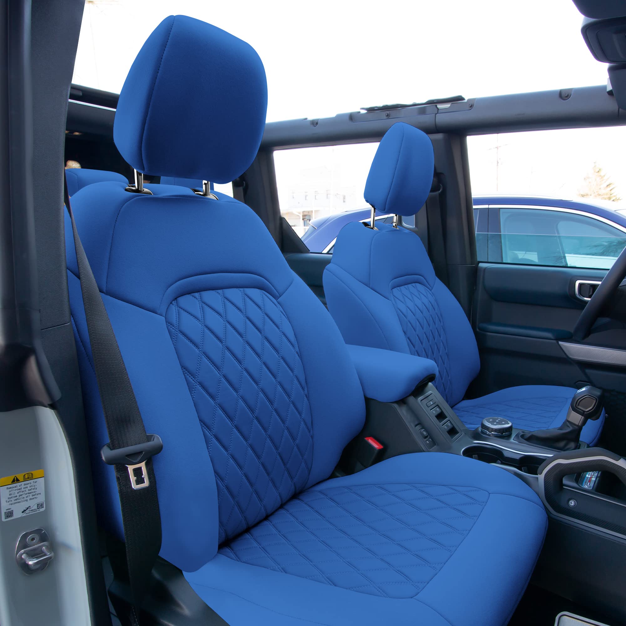 Custom Fit Neoprene Seat Covers for Ford Bronco 2021-2022 - Water Resistant Neosupreme Front Set in Solid Blue | Durable SUV Seat Protectors for Off-Roading & Daily Commute