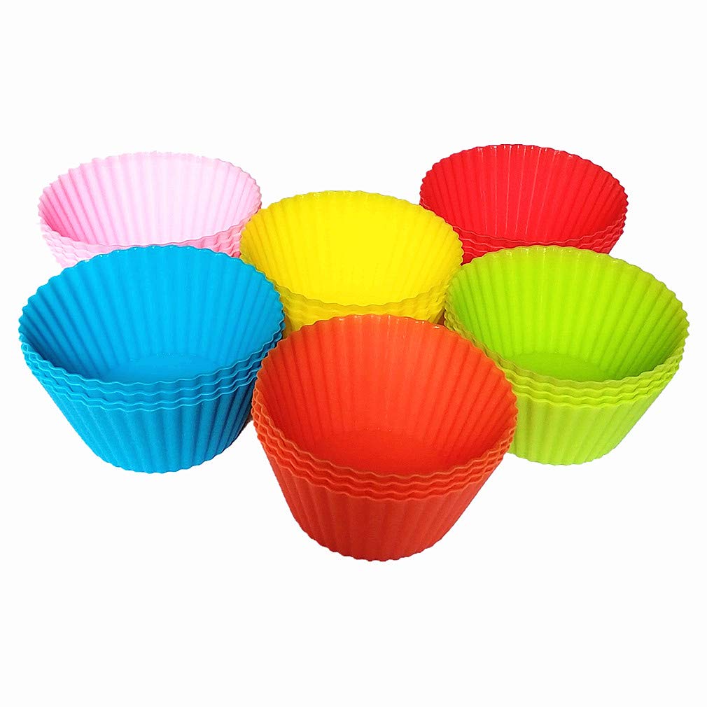 24 Pack Silicone Baking Muffin Cups - Reusable Non-Stick Cupcake Liners & Molds for Baking, Party, and Meal Prep (BPA-Free)