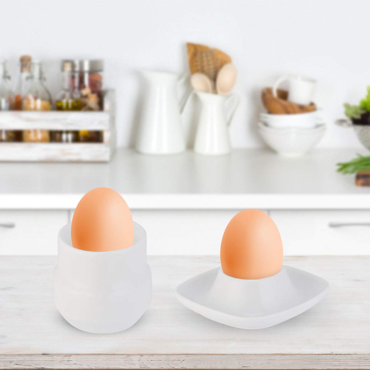 Hemoton 2-Pack Ceramic Egg Cups - Elegant Egg Holders for Soft-Boiled Eggs, Practical Kitchen Tools for Breakfast, Dining & Home Decor (White) | Perfect for Easter, Brunch & Stylish Table Settings