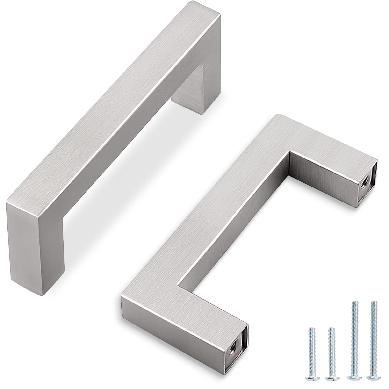60 Pack Brushed Nickel Cabinet Pulls - 3 Inch Hole Center Square Drawer Handles, Modern Kitchen Cupboard Hardware for Cabinets, Dressers & Furniture (Silver Finish) - Perfect for Home Renovation & DIY Projects