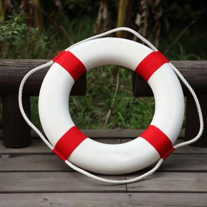 Life Ring Pool Safety Ring - 52cm/20.5inch Swim Foam Buoy with Rope, Red Emergency Flotation Device for Swimming Pools, Lakes, and Beaches