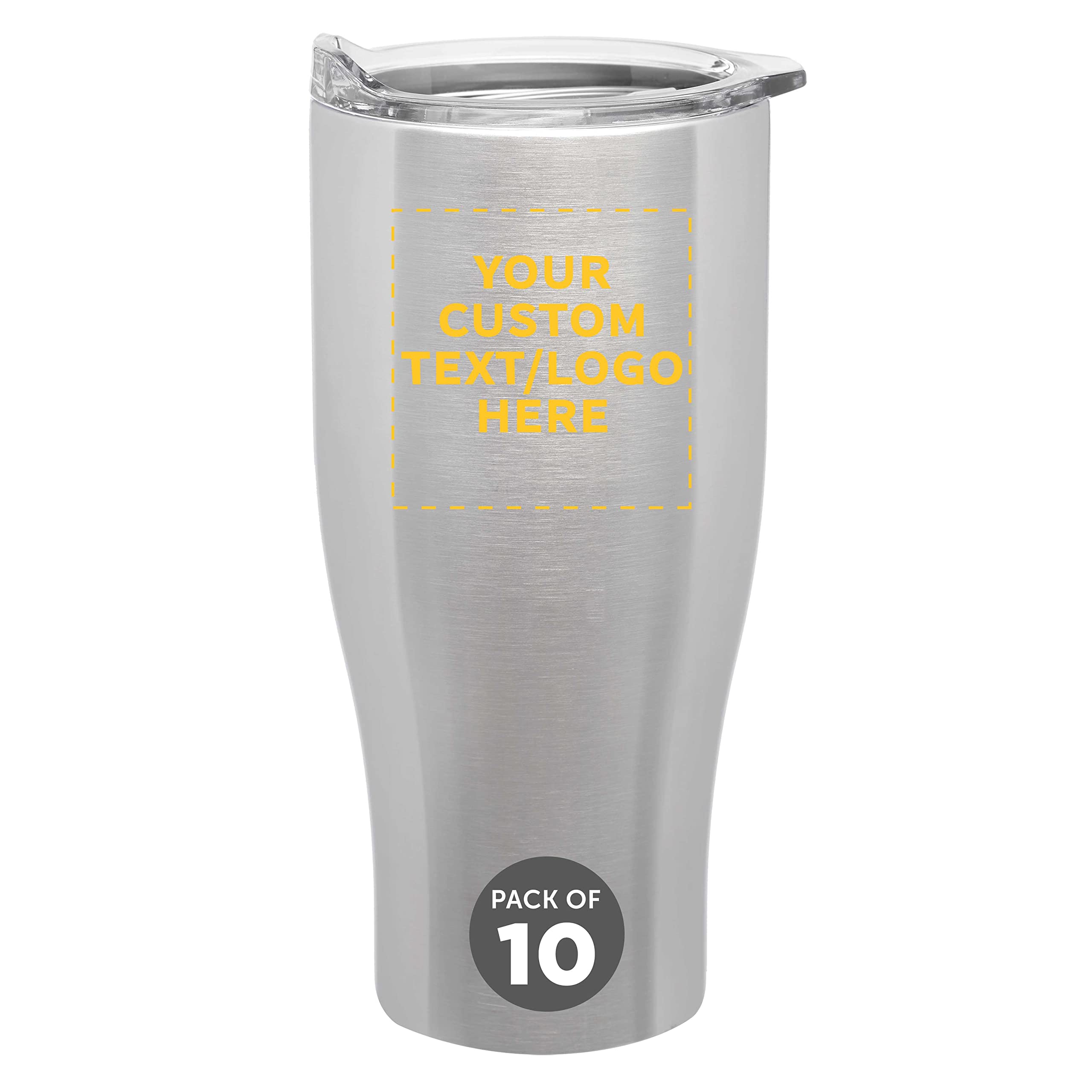 Custom Stainless Steel Travel Mugs 27 oz (Set of 10) - Personalized Bulk Coffee Cups - Vacuum Insulated for Hot & Cold Drinks - Silver - Ideal for Office, Camping, Gifts & Daily Commute
