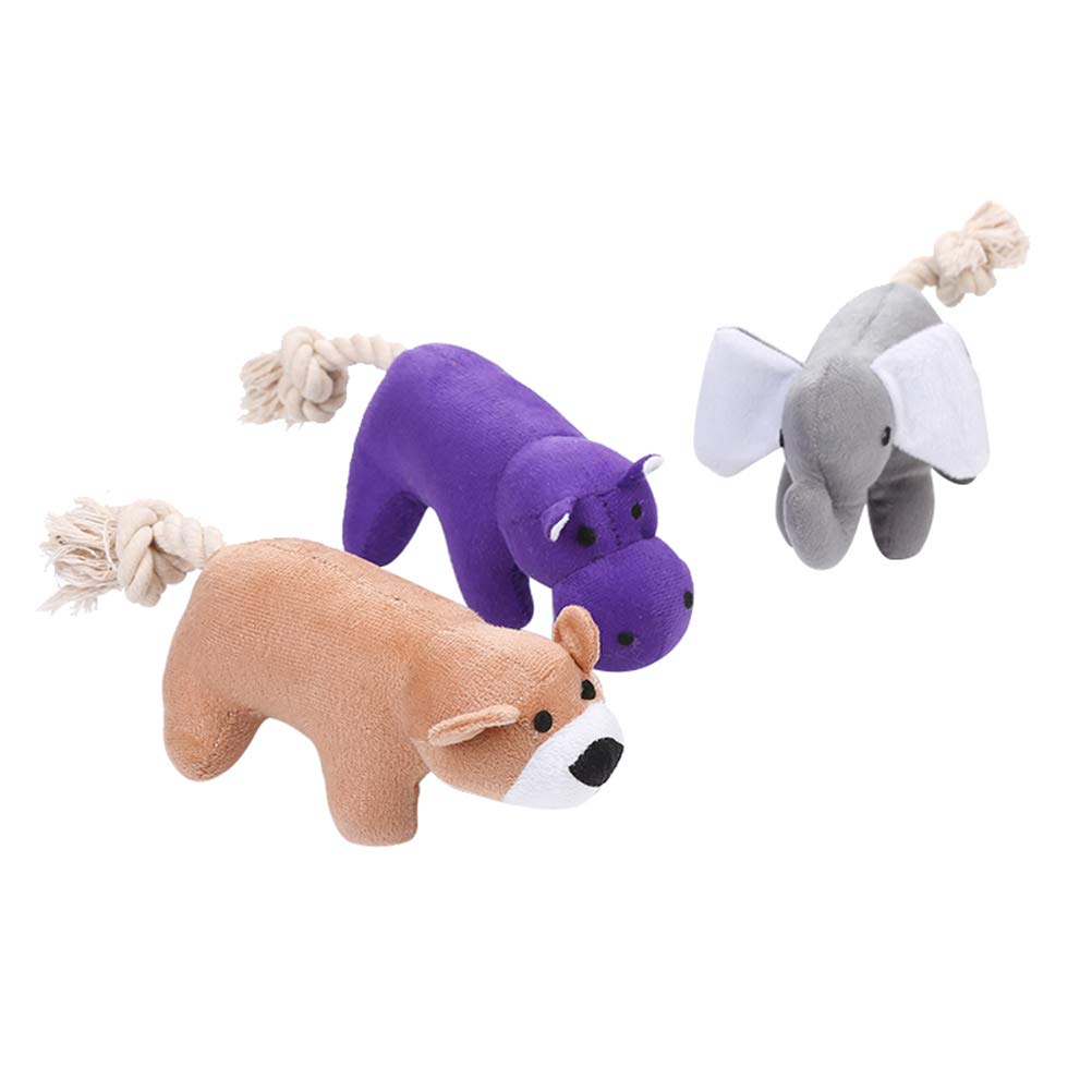 3Pcs Funny Squeaky Dog Toys for Chewing & Play - Puppy, Rhino, Elephant