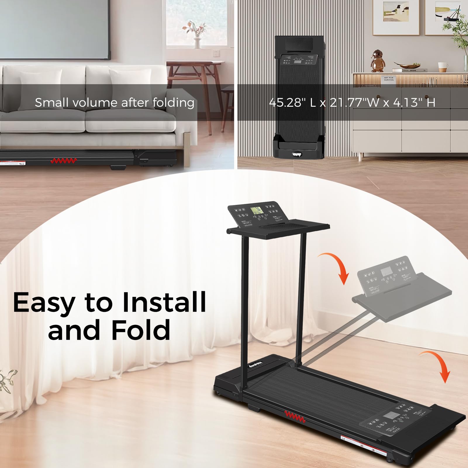 Foldable Treadmill for Home & Office - 3.0HP Under Desk Treadmill with 12 Preset Programs, LED Display & 320 LBS Capacity | Compact Folding Design for Small Spaces | Perfect for Walking While Working, Home Gym & Apartment Workouts