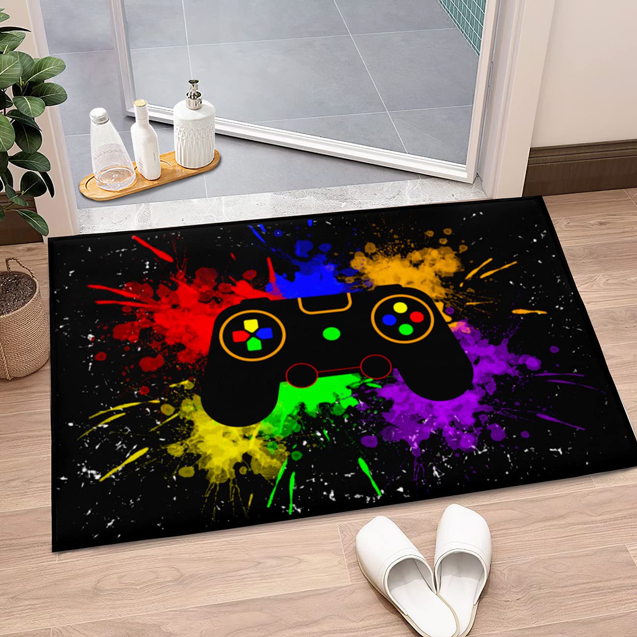 Gaming Area Rug for Living Room - Cool Black Game Controller Design Floor Mat, 3'x4' - Perfect for Boys Bedroom, Dorm Decor, Yoga & Exercise Mats | Home Decoration & Gamer Gift Idea