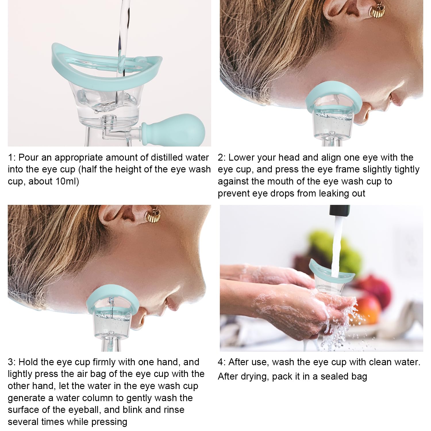 Silicone Eye Wash Cup with Storage Container - Manual Air Pressure Eye Cleanser for Makeup Irritants & Soothing Eyes (Blue) | Perfect for Contact Lens Wearers, Swimmers & Allergy Relief