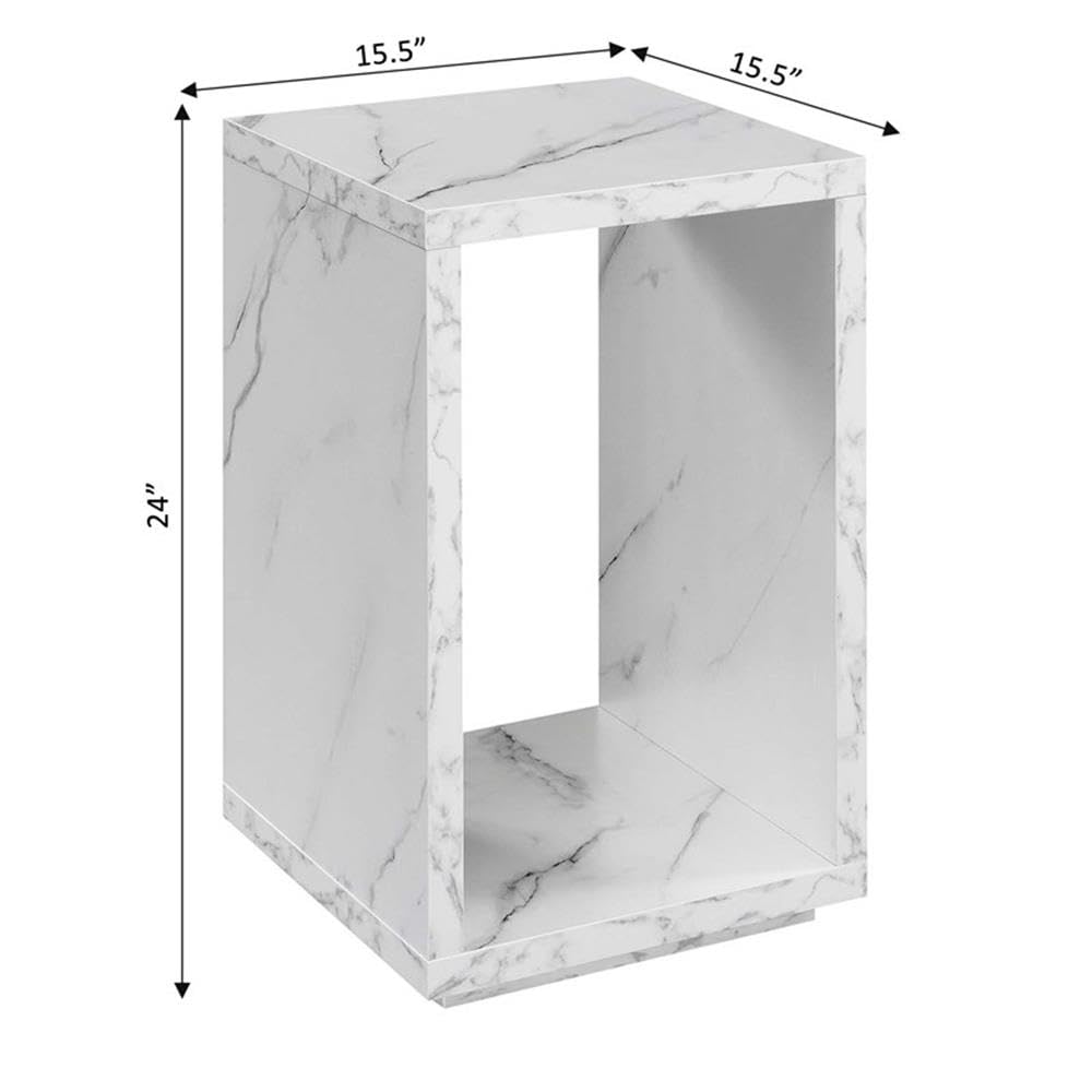 White Marble & Wood End Table with Shelf - Set of 2 Modern Side Tables for Living Room, Bedroom, or Office Decor