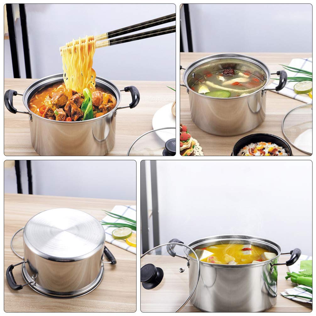 Premium Stainless Steel Soup Pot with Lid - 16cm Double Handle Stew Pan for Cooking, Pasta, Sauce & Noodles | Durable Household Cookware for Home Kitchen | Perfect for Soups, Stews, Chinese Cuisine & Meal Prep