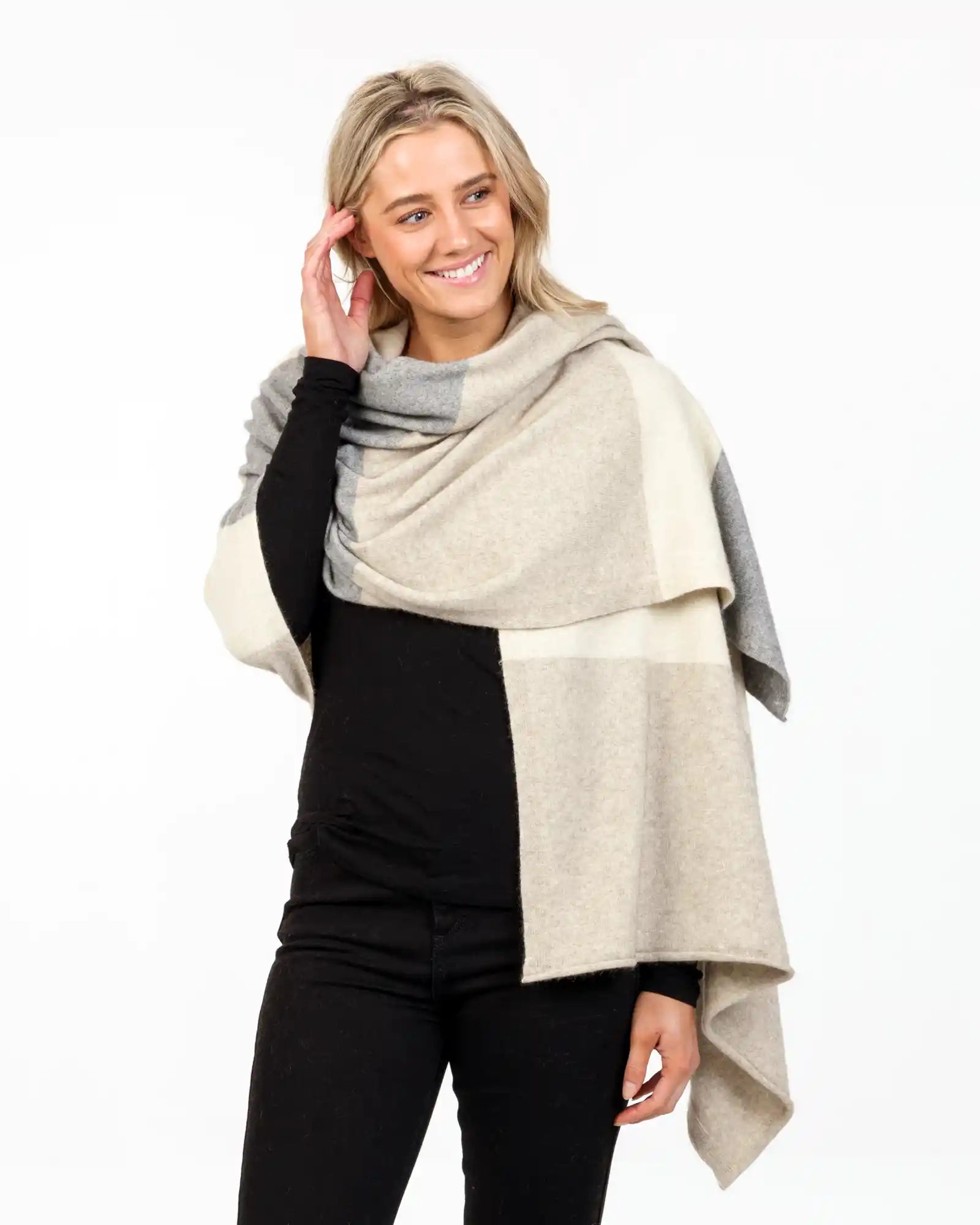 Natural Stripe Women's Travel Wrap - Soft Possum Merino Wool Shawl Scarf NE815 | Cozy Winter Accessory for Travel, Office & Outdoor Activities
