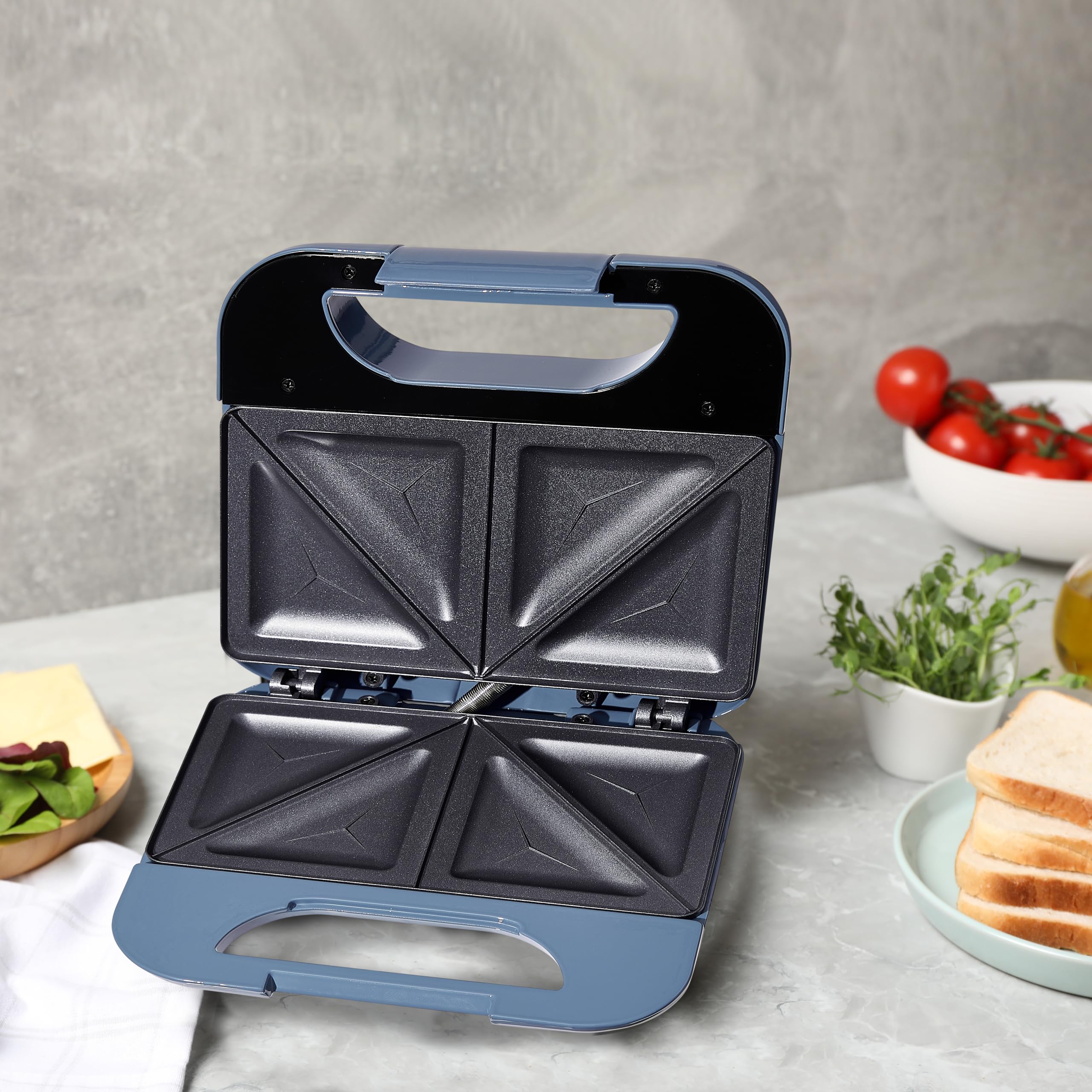 750W Non-Stick Sandwich Maker with Cool Touch & Skid-Resistant Feet - Easy to Clean Electric Panini Press for Breakfast, Lunch & Snacks - Perfect for Homes, Dorms & Offices (Navy Blue)