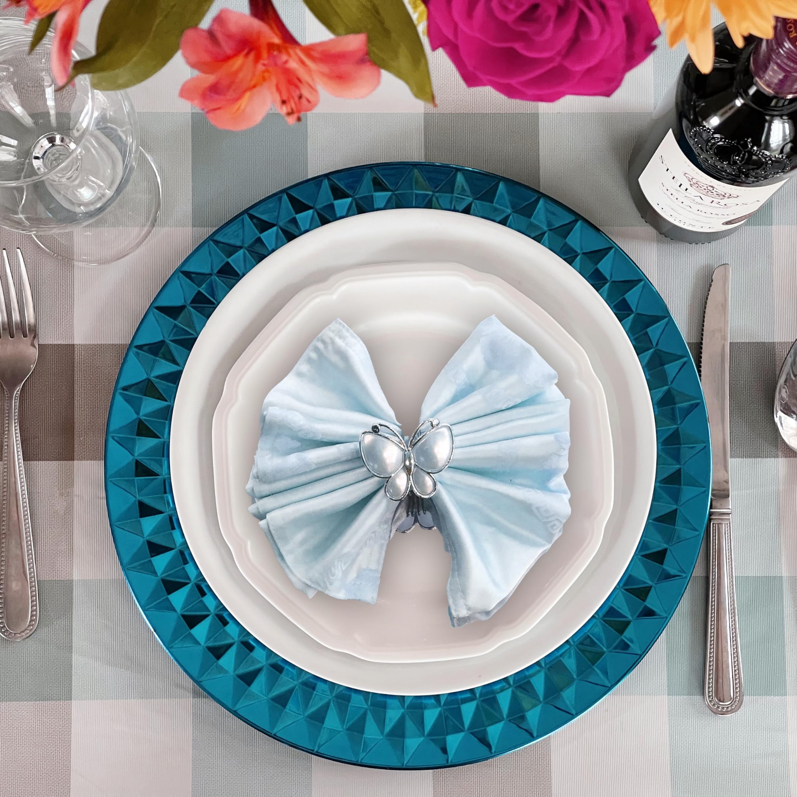 Allgala 13-Inch 6-Pack Heavy Duty Plastic Diamond Pattern Charger Plates - Sparkling Turquoise Wedding Dinner Plates (HD80406) for Elegant Table Settings, Parties & Special Events