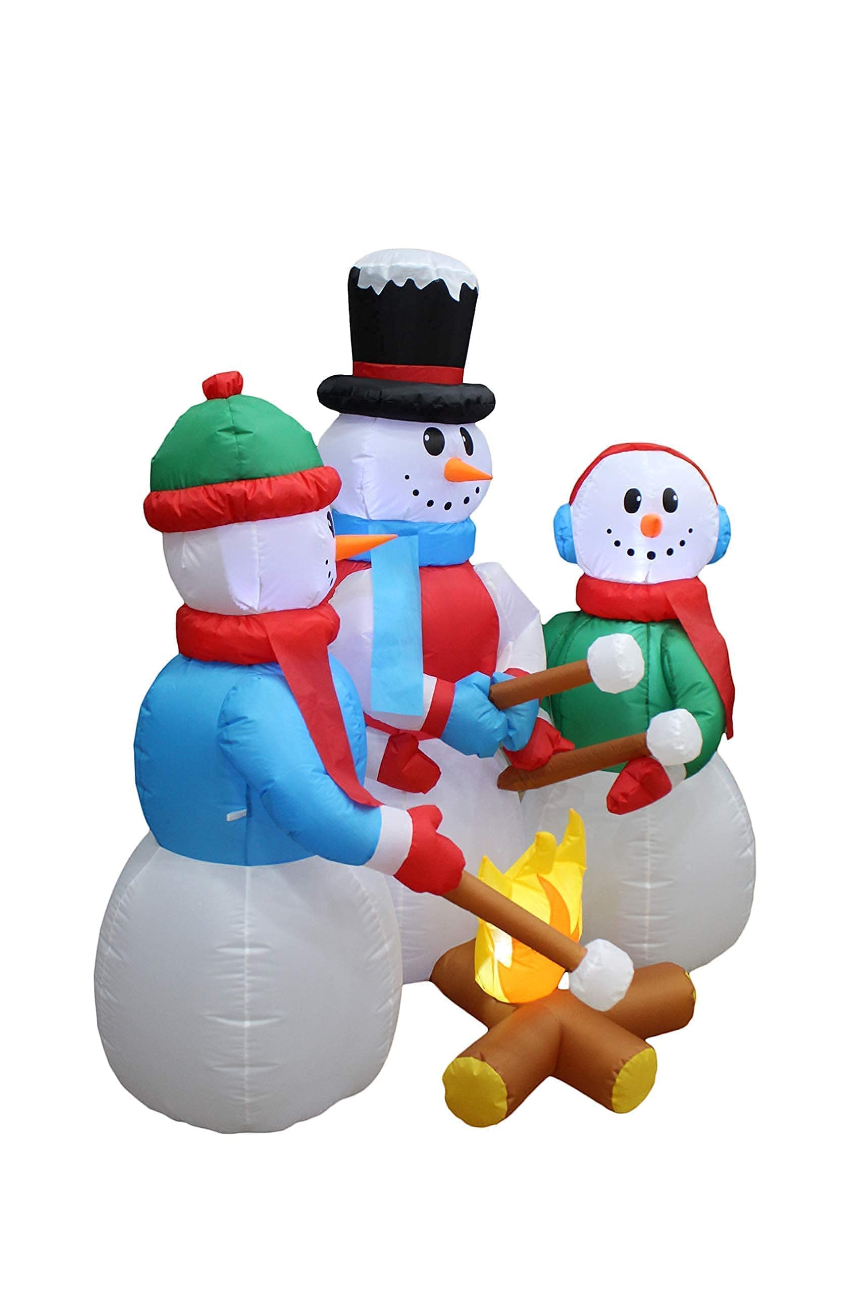 8ft Inflatable Snowman Globe with Penguin & Tree + 5ft Snowman Campfire Blowup with Lights - Christmas Party Decorations Bundle for Outdoor Yard & Indoor Holiday Decor