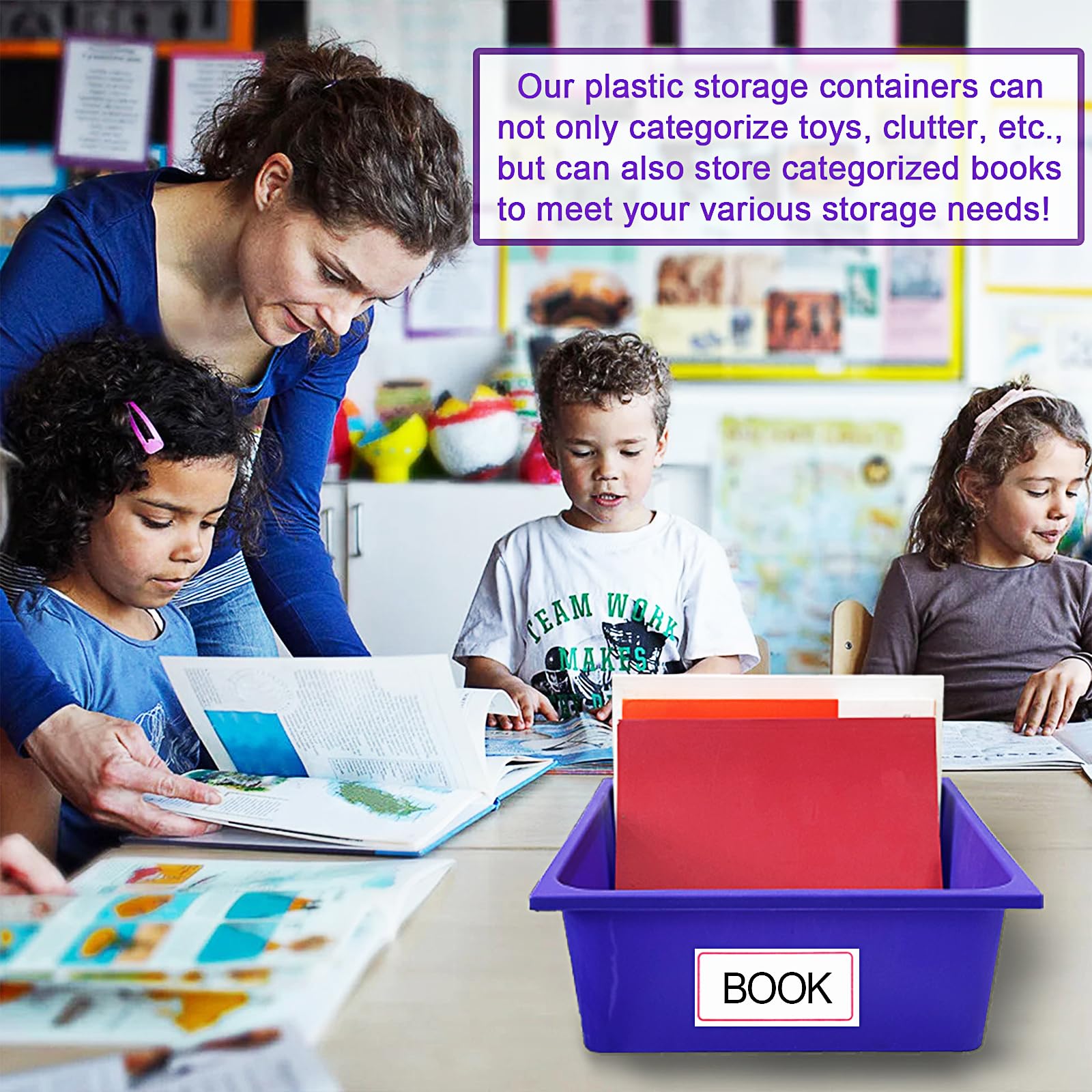 48 PCS Plastic Storage Bins for Classroom & Home Organization - Durable Library Book Bins, Toy Storage Containers for Kids - Perfect for Classrooms, Homeschooling, Daycares & Playrooms