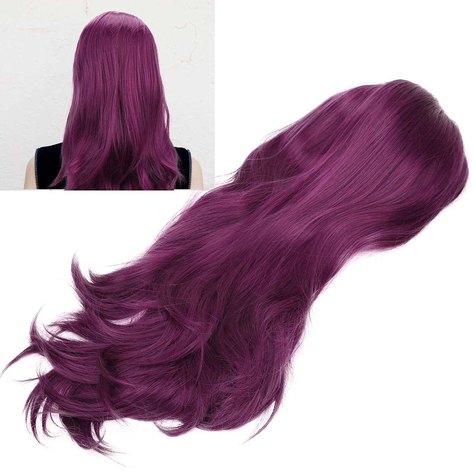 High-Quality Heat Resistant Purple Cosplay Wig - Wavy Synthetic Fiber Wig with Mesh Cap for Anime, Halloween, Costume Parties & Daily Wear