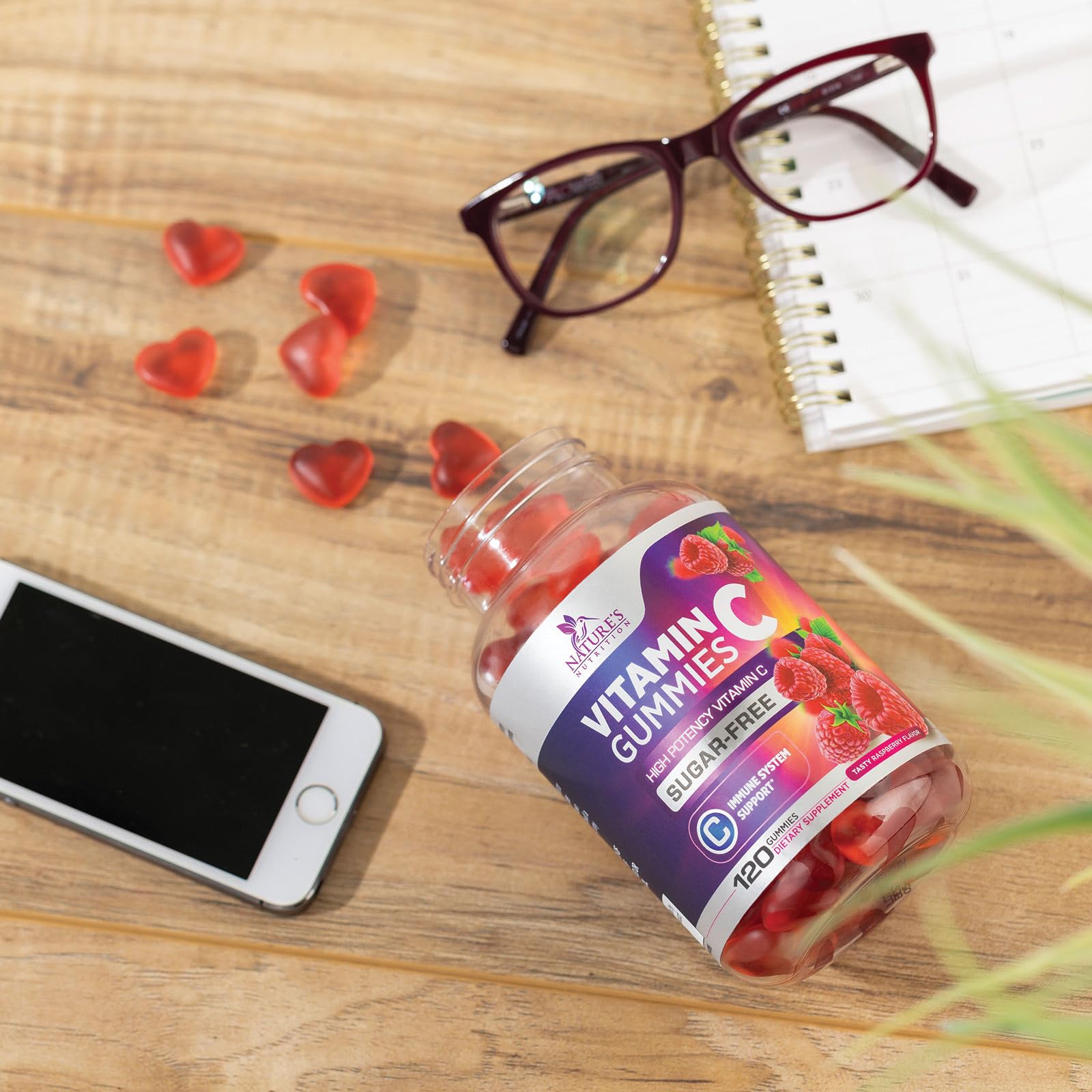 Zero Sugar Vitamin C Gummies for Immune Support - Antioxidant Rich Vitamin C Supplement - Vegan, Non-GMO, Gluten & Dairy Free - Delicious Raspberry Flavor for Kids & Adults - 120 Count - Perfect for Daily Immunity Boost & Healthy Lifestyle