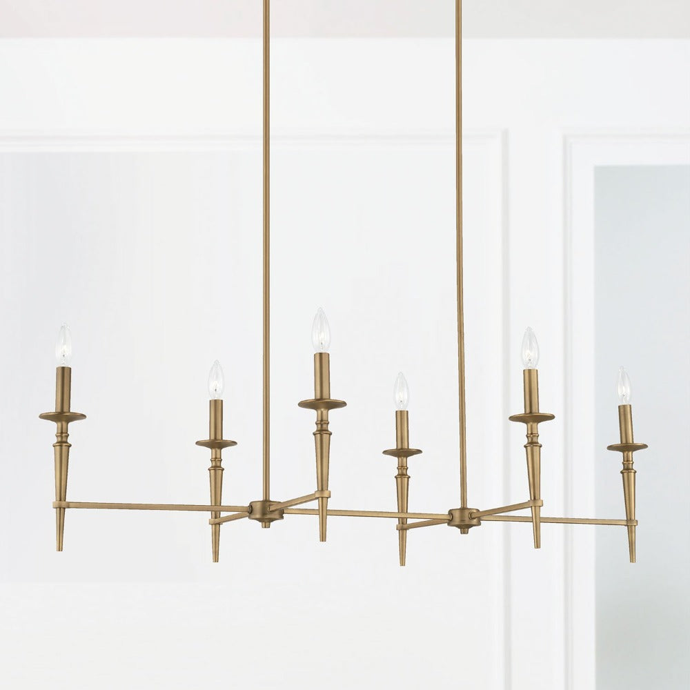 Erina Linear Chandelier - Modern 6-Light LED Pendant Lighting Fixture for Dining Room, Kitchen Island & Living Room | Dimmable Gold Finish Farmhouse Ceiling Light