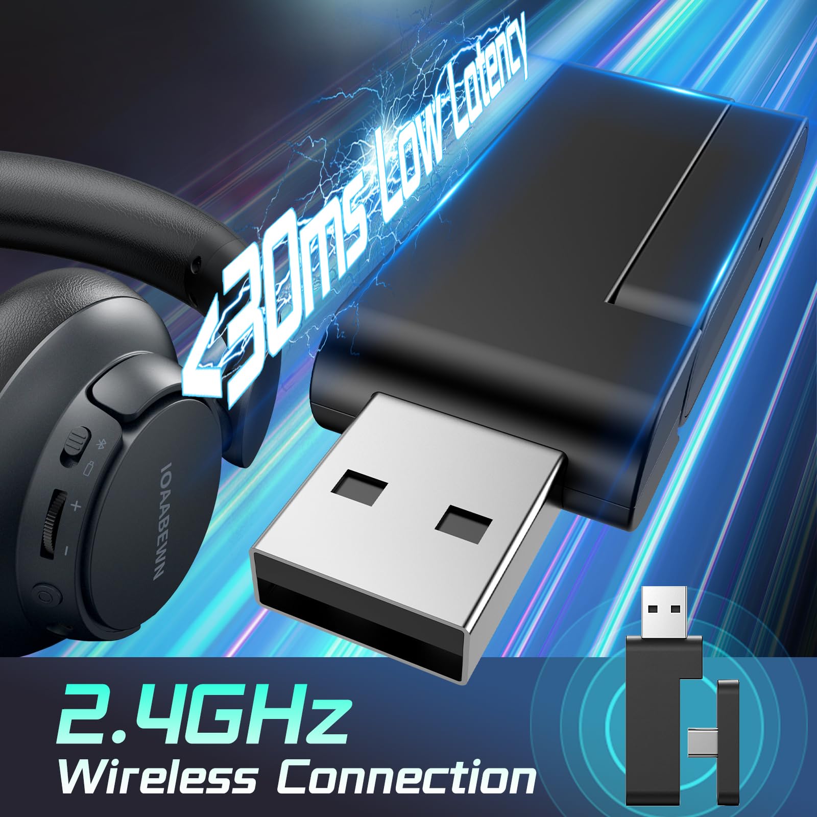 Wireless Gaming Headset for PS5, PS4, PC - 55H Battery Life, Bluetooth 5.3, Noise-Cancelling Mic, 2.4GHz USB Dongle - Compatible with Nintendo Switch - Black - Perfect for Competitive Gaming & Late-Night Sessions